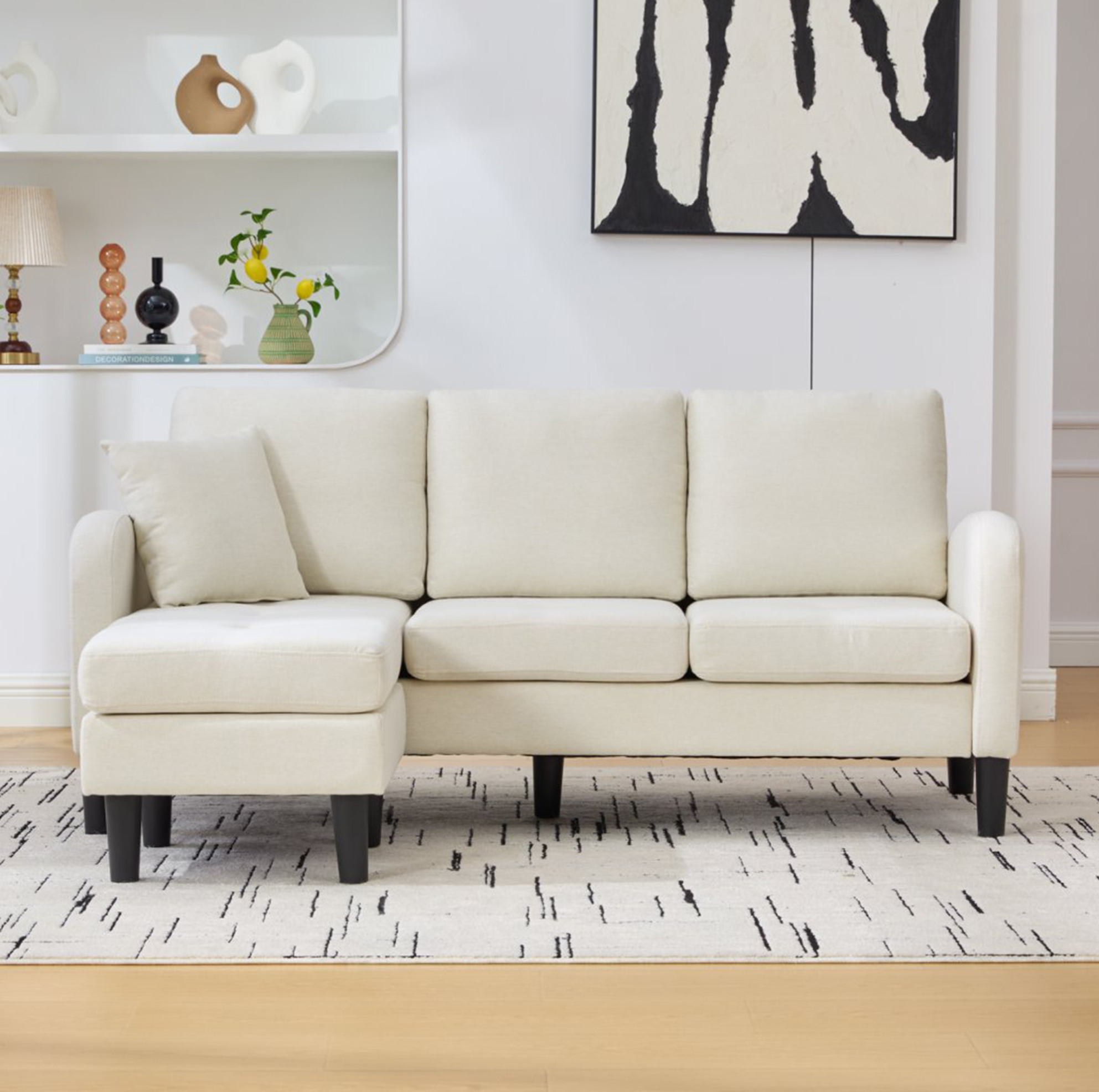 Covreo Ecksofa 166x118x77 Cm Hellbeige Mit Baumwoll-leinen-bezug Und Modularer Chaiselongue