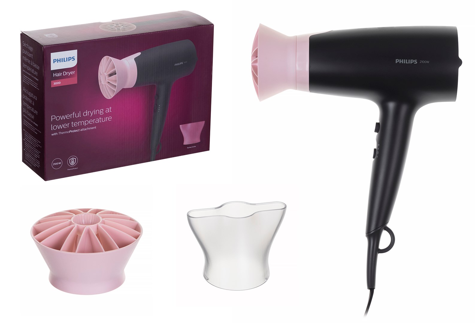 Philips Series 3000 Haartrockner mit ThermoProtect Aufsatz - 2100W, Ionisierungsfunktion, 6 Hitze- und Geschwindigkeitsstufen (Modell BHD350/10) - Bild 5