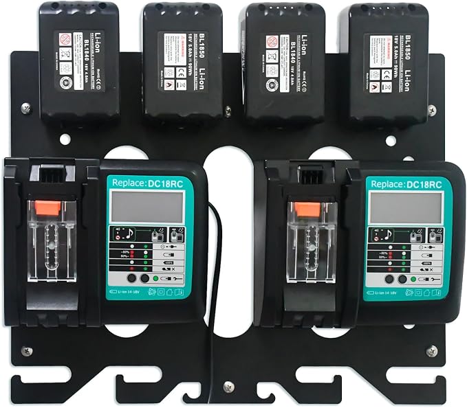 Étagère murale 3 en 1 pour batterie, support métallique pour atelier, garage ou jardin, noir