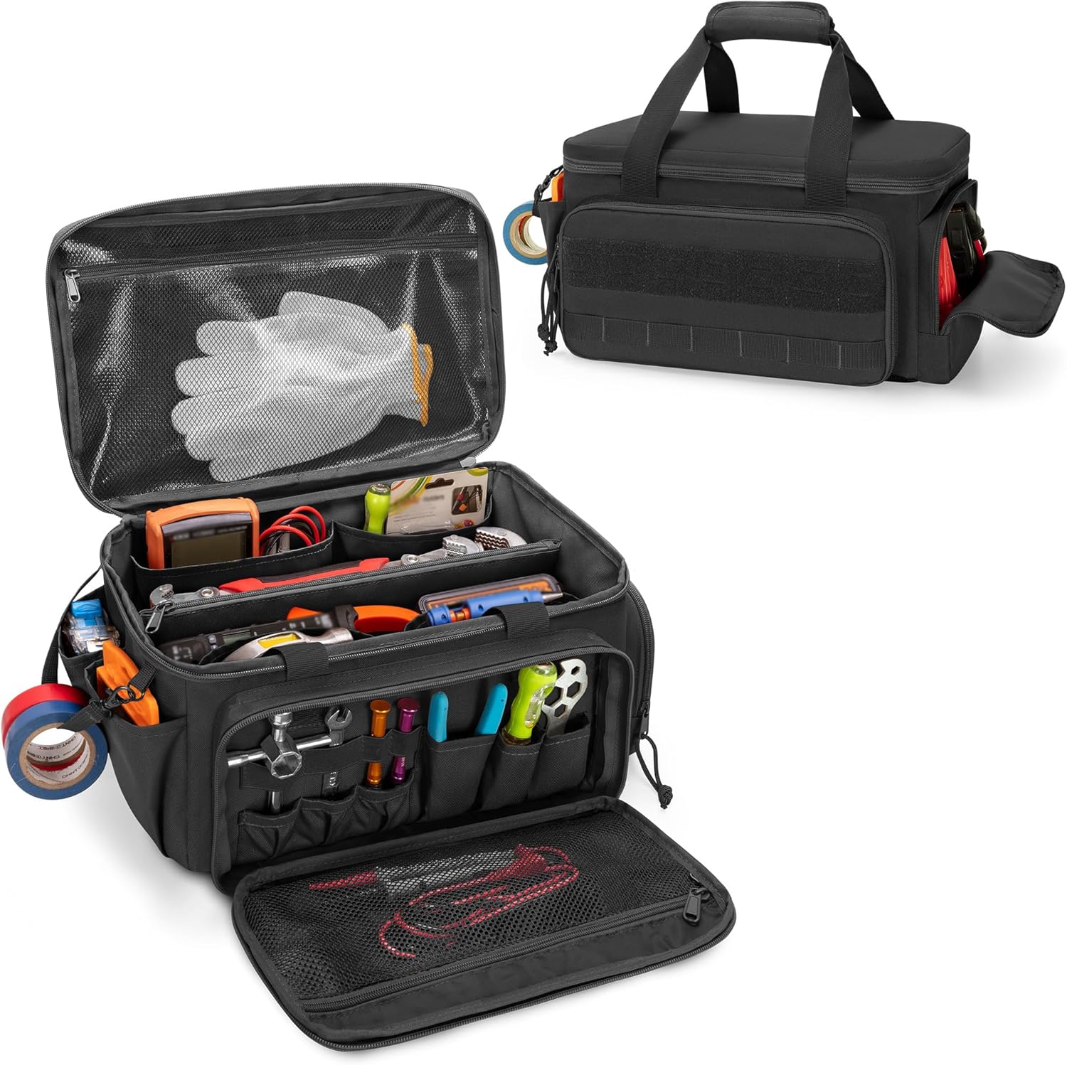 Sac à outils 35,5 cm avec fond antidérapant et poches zippées, noir