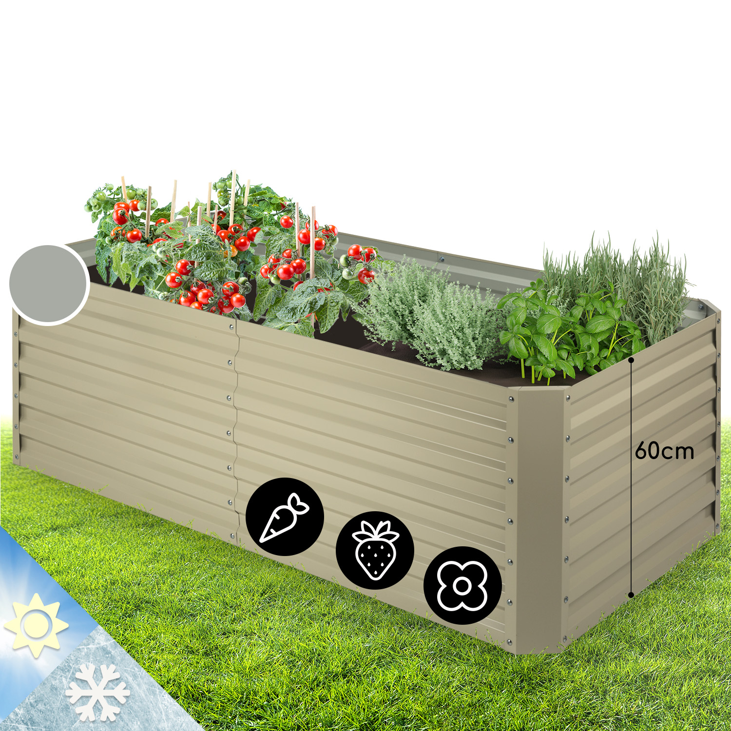 Blumfeldt High Grow Straight Hochbeet 180x60x90cm 970l Stahl Verzinkt Beige