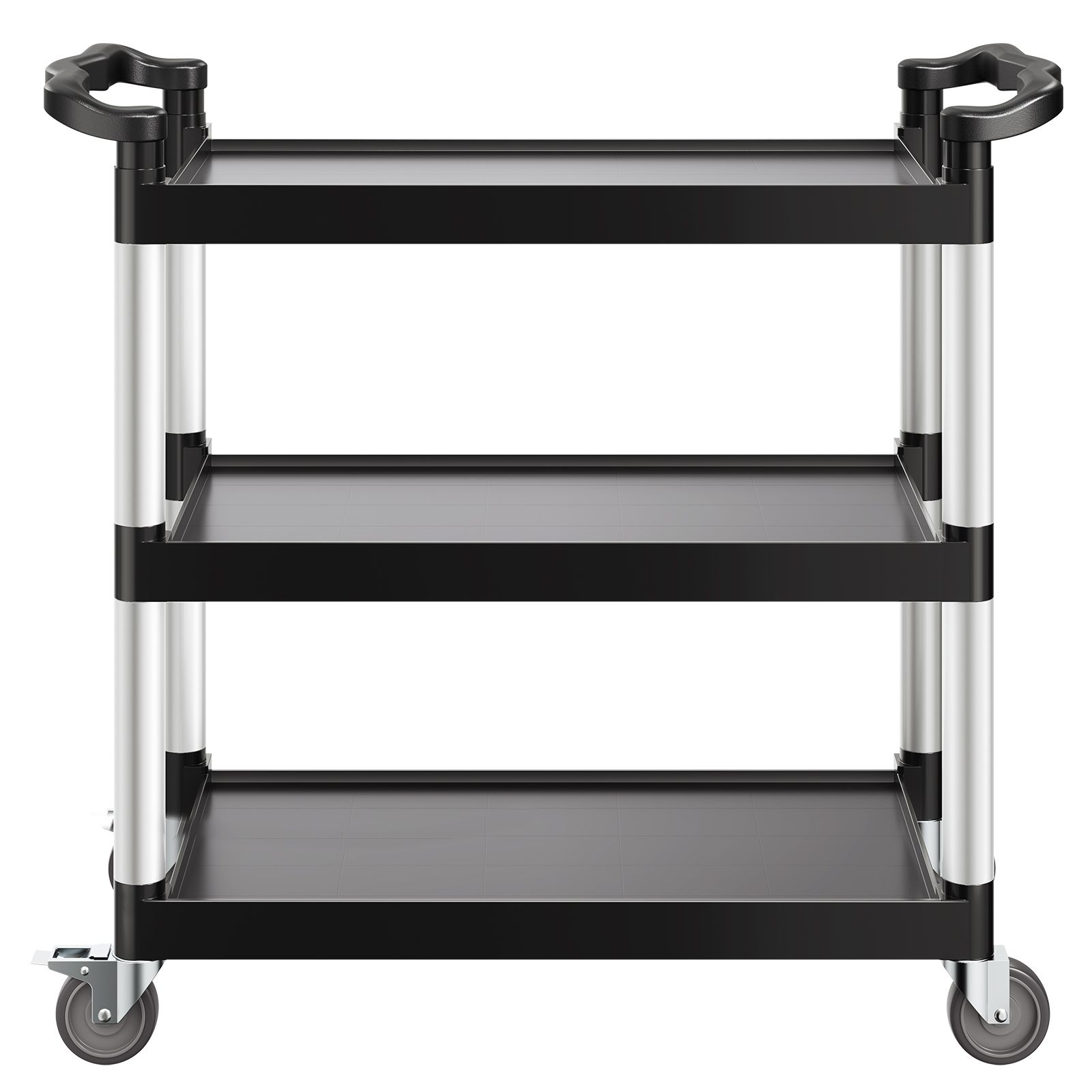 Chariot utilitaire 3 étagères en PP et aluminium, 500 kg, roulettes pivotantes 360° dont 2 avec freins, 79 x 49 cm