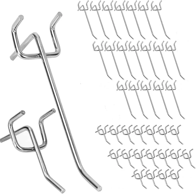 Crochets pour panneau perforé en acier au carbone, 5 et 10 cm, lot de 40