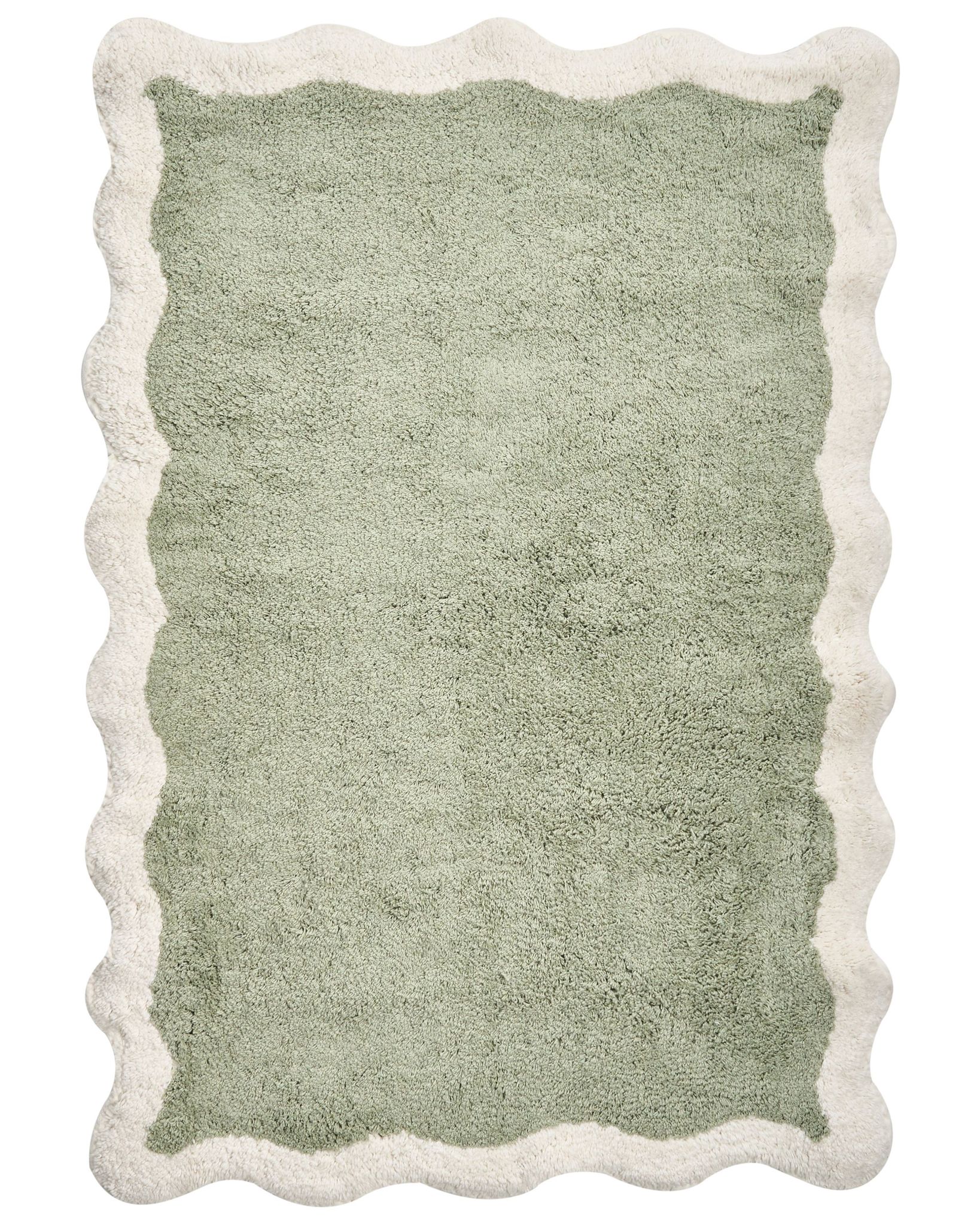 Beliani Bath Mat Green And Beige Cotton 60 X 90 Cm Rectangular Shape Geometric Pattern Fluffy Bath Rug Bathroom Accessories Modern Design Nangal