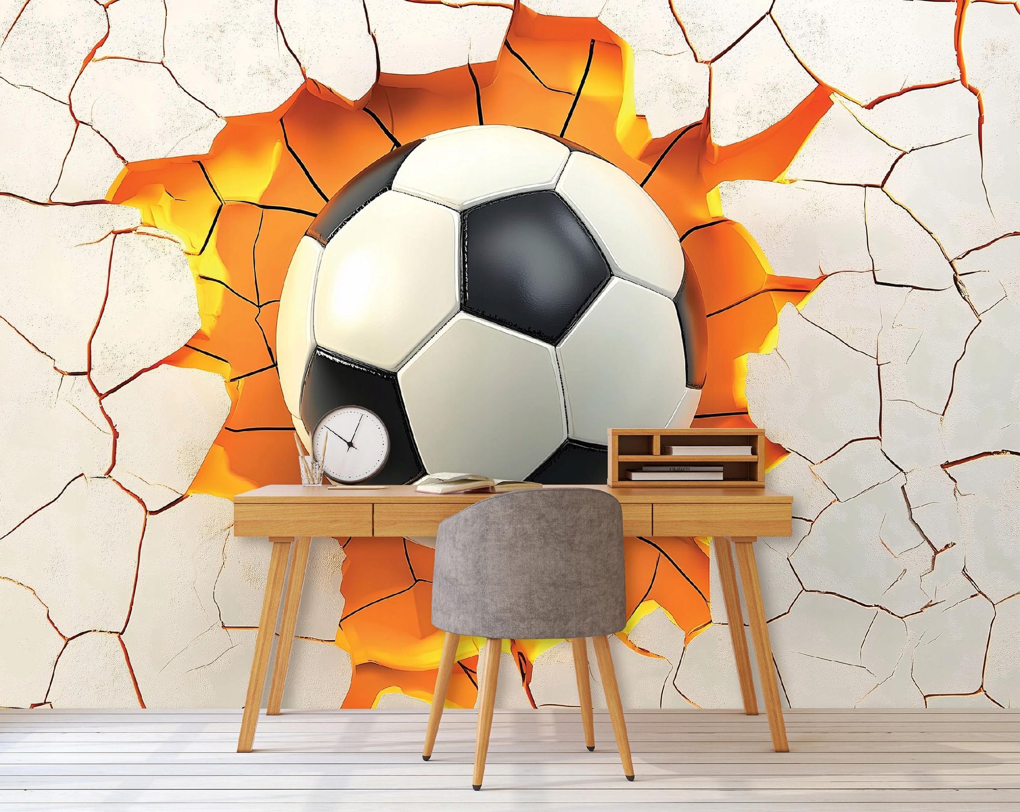 Wallarena Vlies Fototapete Kinderzimmer 150x105 Cm Fußball - Fototapeten Tapeten Für Kinder Jungen - Teenagerzimmer - Kinderzimmertapete Weiß Orange