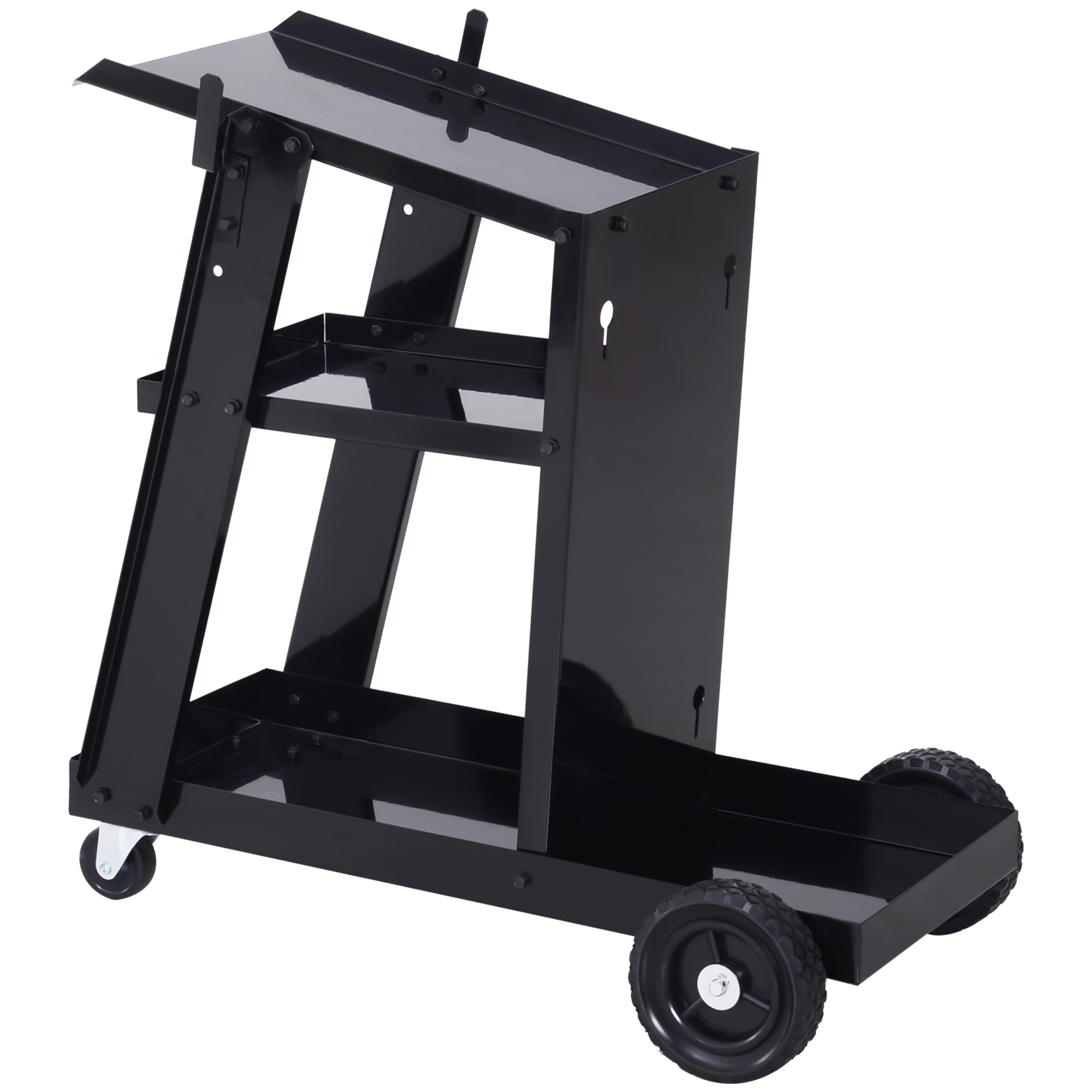 Chariot à outils 3 niveaux en acier, 50 kg, 71 x 39 x 70 cm, noir, lot de 2 chaînes de sécurité