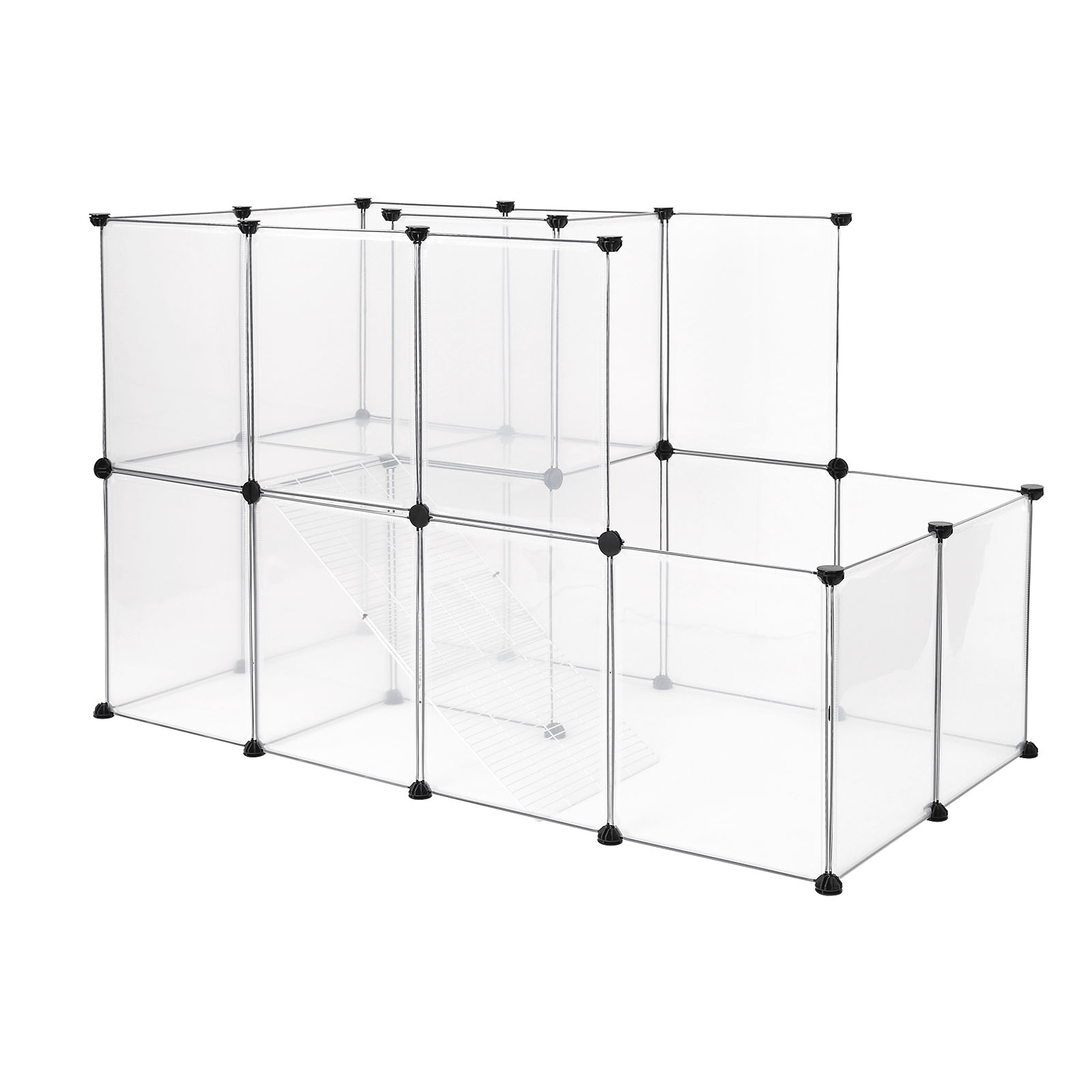 Lionto Transparent Nager-Freilaufgehege, 2 Etagen Mit Rampe, Es Kunststoffgehege, Erweiterbar & Leicht Zu Reinigen, 147X75x92 Cm