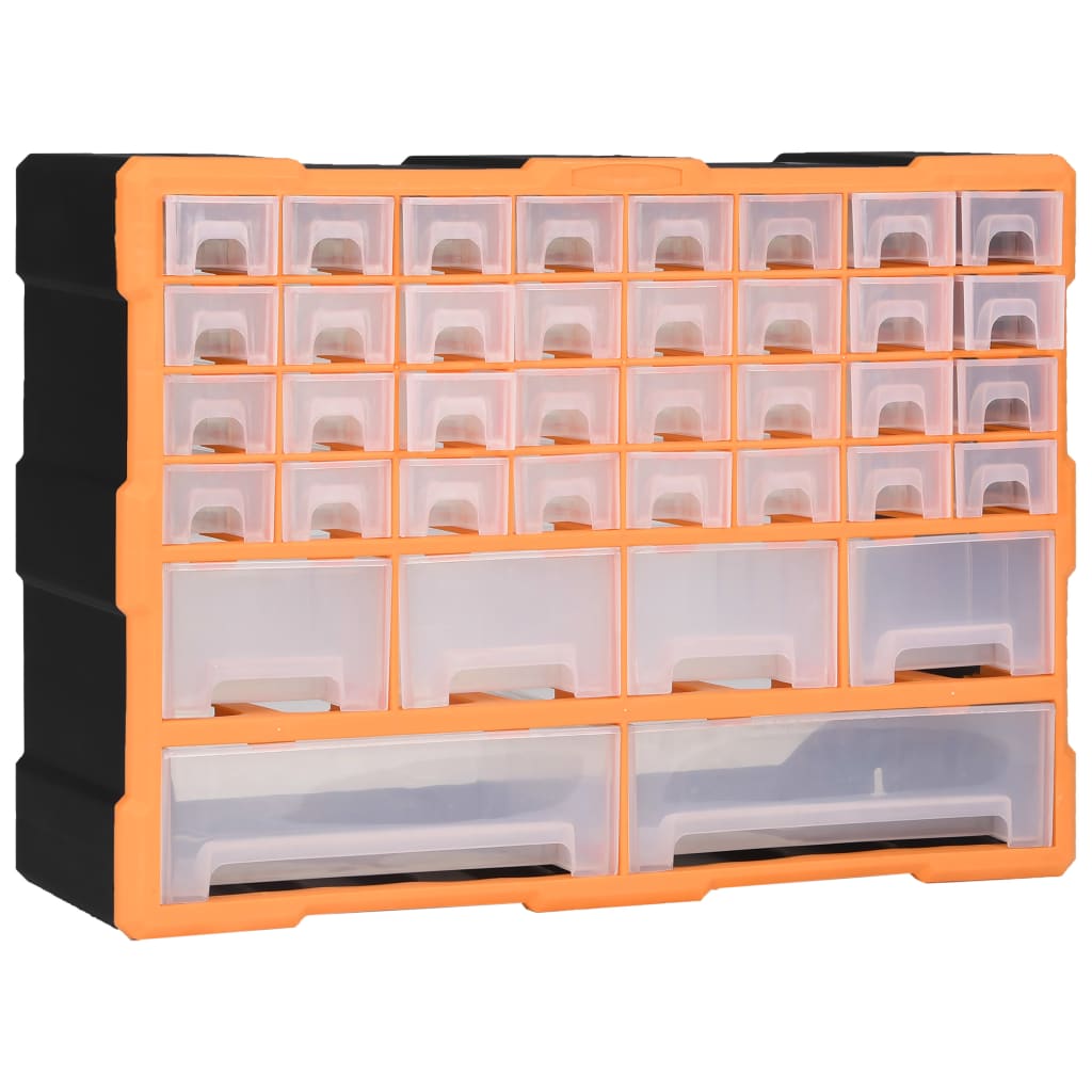 Armoire de rangement 38 tiroirs en PP, 52 x 16 x 37,5 cm, orange et noir, lot de 1