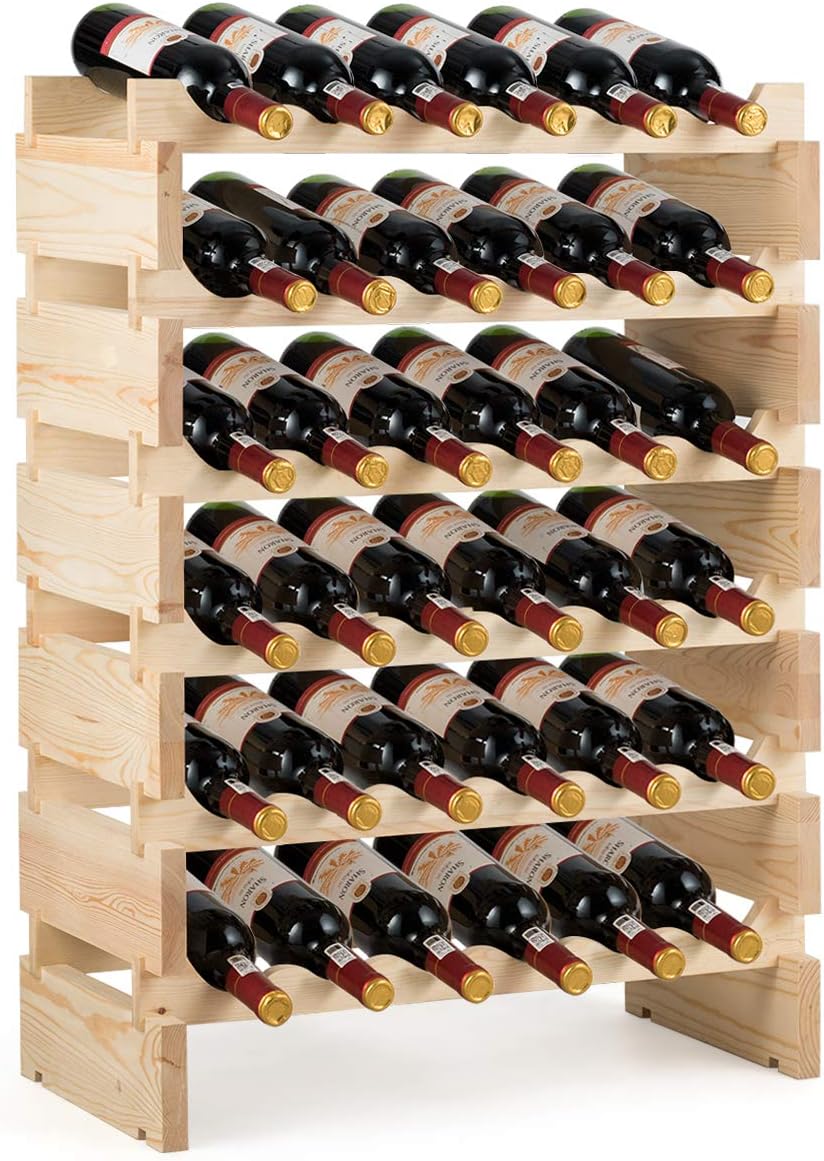 Costway - Casier À Vin De 36 Bouteilles, Stockage Du Vin En Bois, Porte-vins Et Etagère De Présentation À 6 Couches, 63,2 Cm X 28 Cm X 85,5 Cm