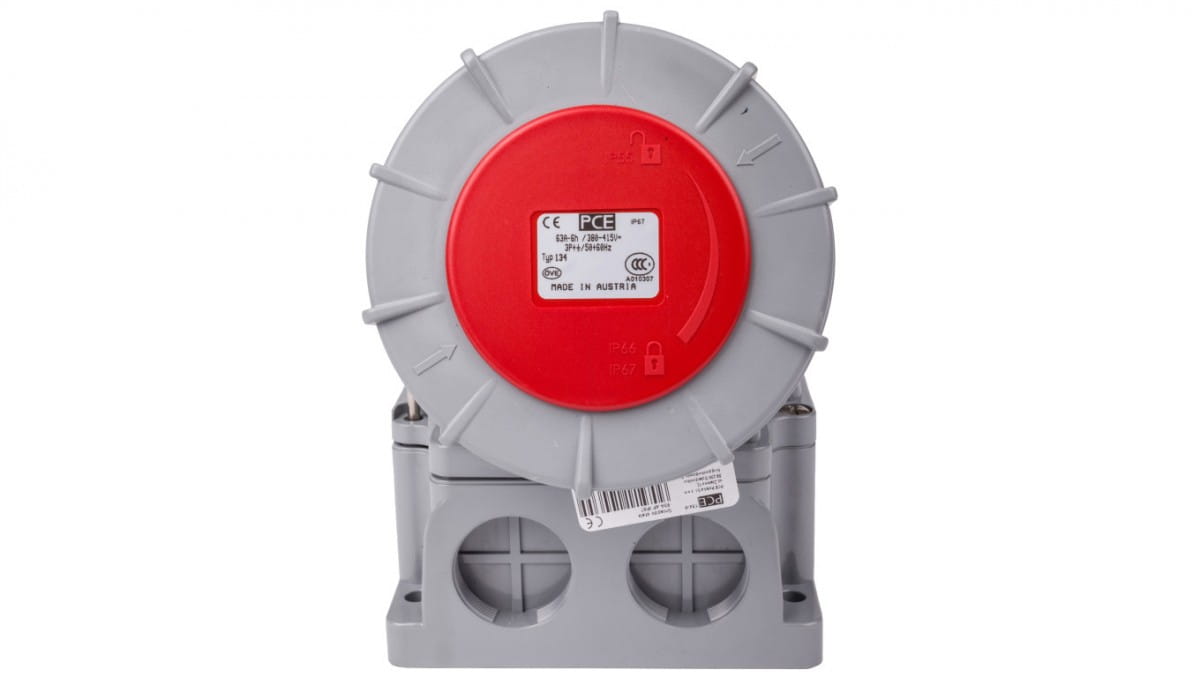 Oem Rot Feste Steckdose 63A 4P 400V Ip67 /Ohne Kabelverschraubung/ Drehanschluss 134-6
