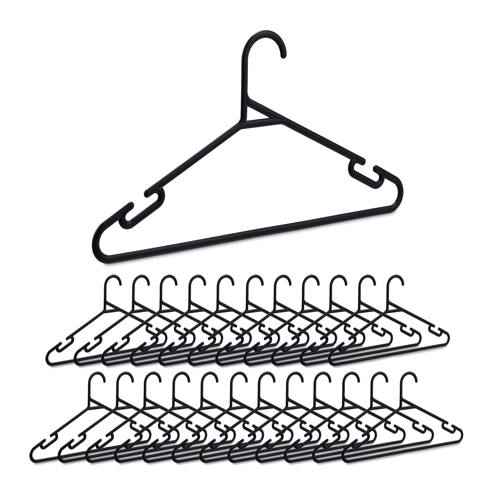 Set Da 24 Grucce Appendiabiti, Appendini Per Armadio Asta Per Pantaloni, Stampelle In Plastica Riciclata, Nero - Relaxdays