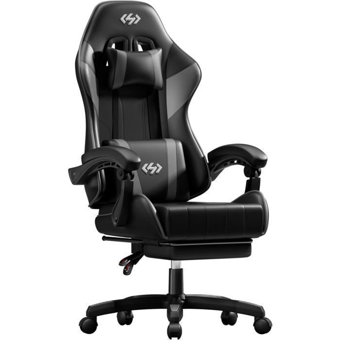 Fauteuil Ergonomique - Ecofurnix - Avec Appui-tête, Dossier Réglable - Soutien Lombaire - Repose-pieds, Noir Et Gris