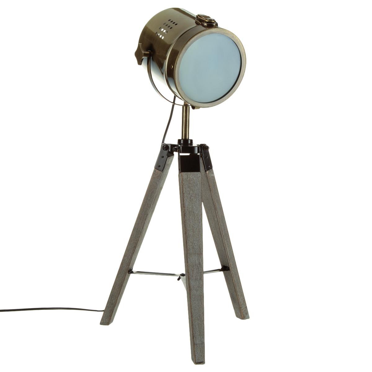Lampada Proiettore Vintage In Ottone E Legno 15x68cm