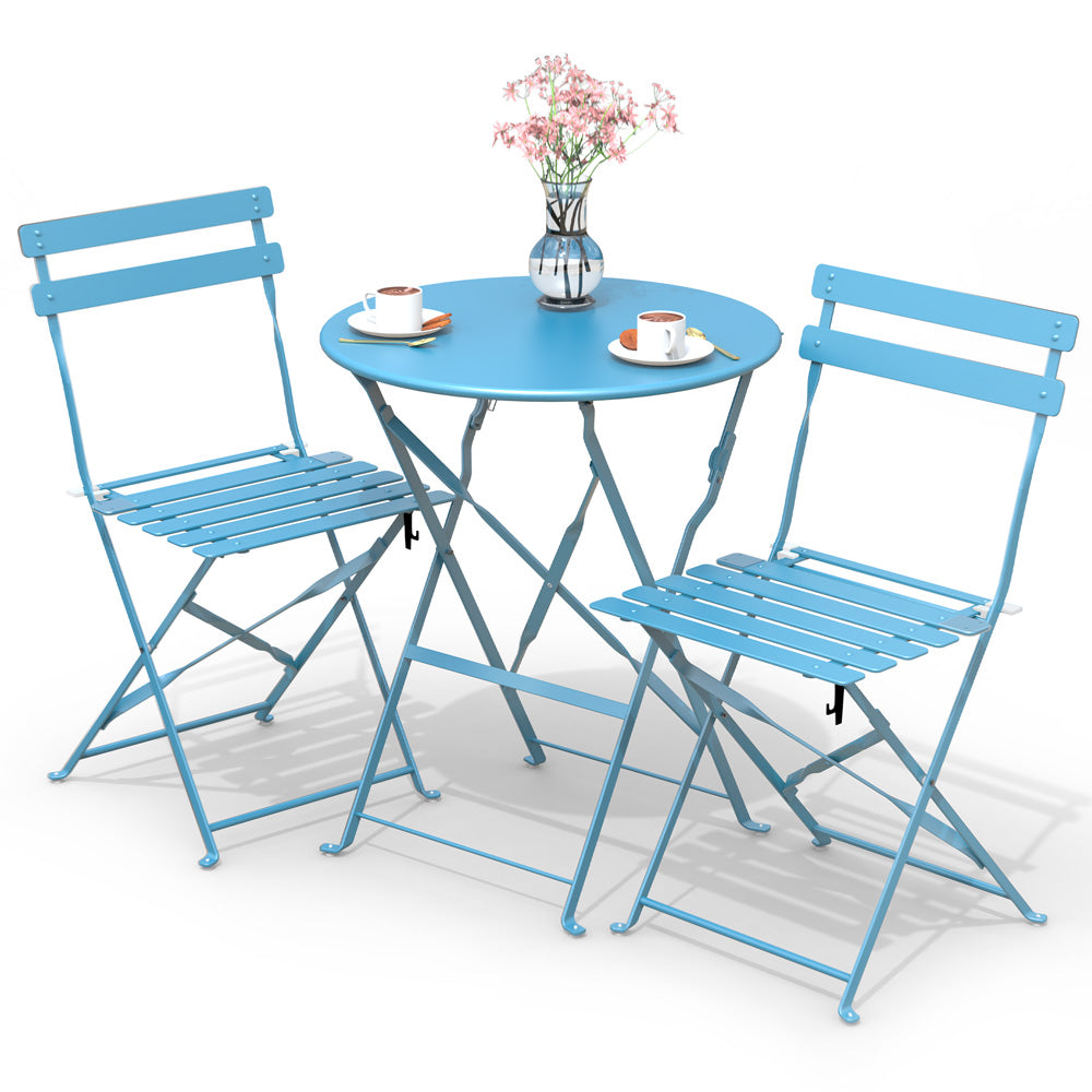 Vounot - Ensemble Bistro Extérieur 1 Table 2 Chaises Acier Bleu