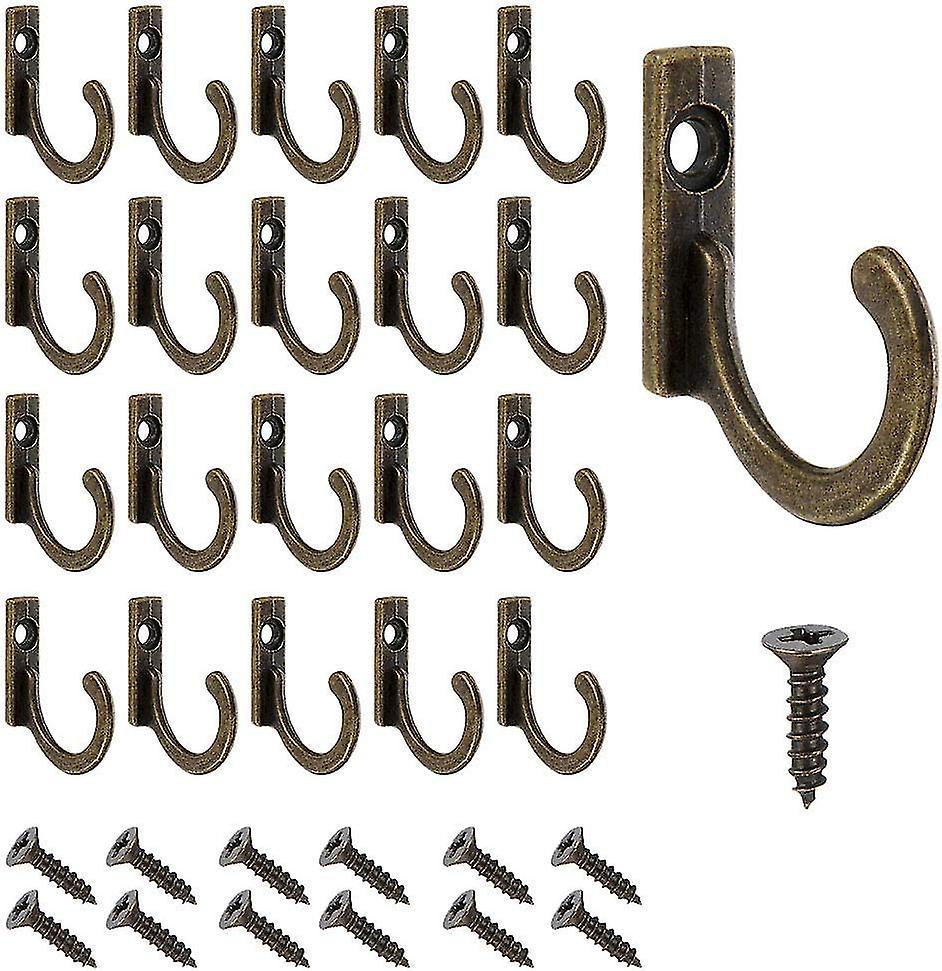 Crochets muraux à visser en alliage de zinc, bronze vieilli, 2,7 x 2 cm, lot de 60 avec vis