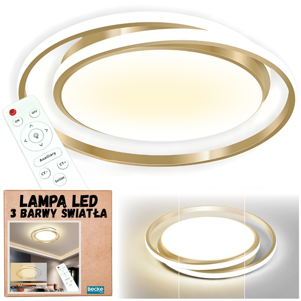 Plafonnier Led Doré Moderne 48 Cm Avec Télécommande Et Réglage De La Couleur