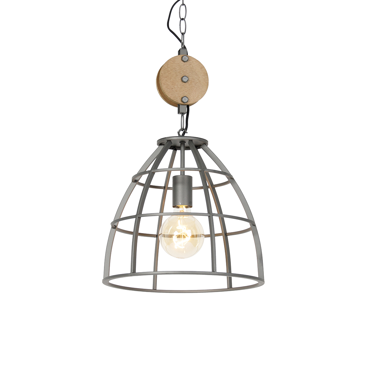 Qazqa - Smart Pendant Light Dark Grey With Wood 34 Cm Incl. Wifi G95 - Arthur