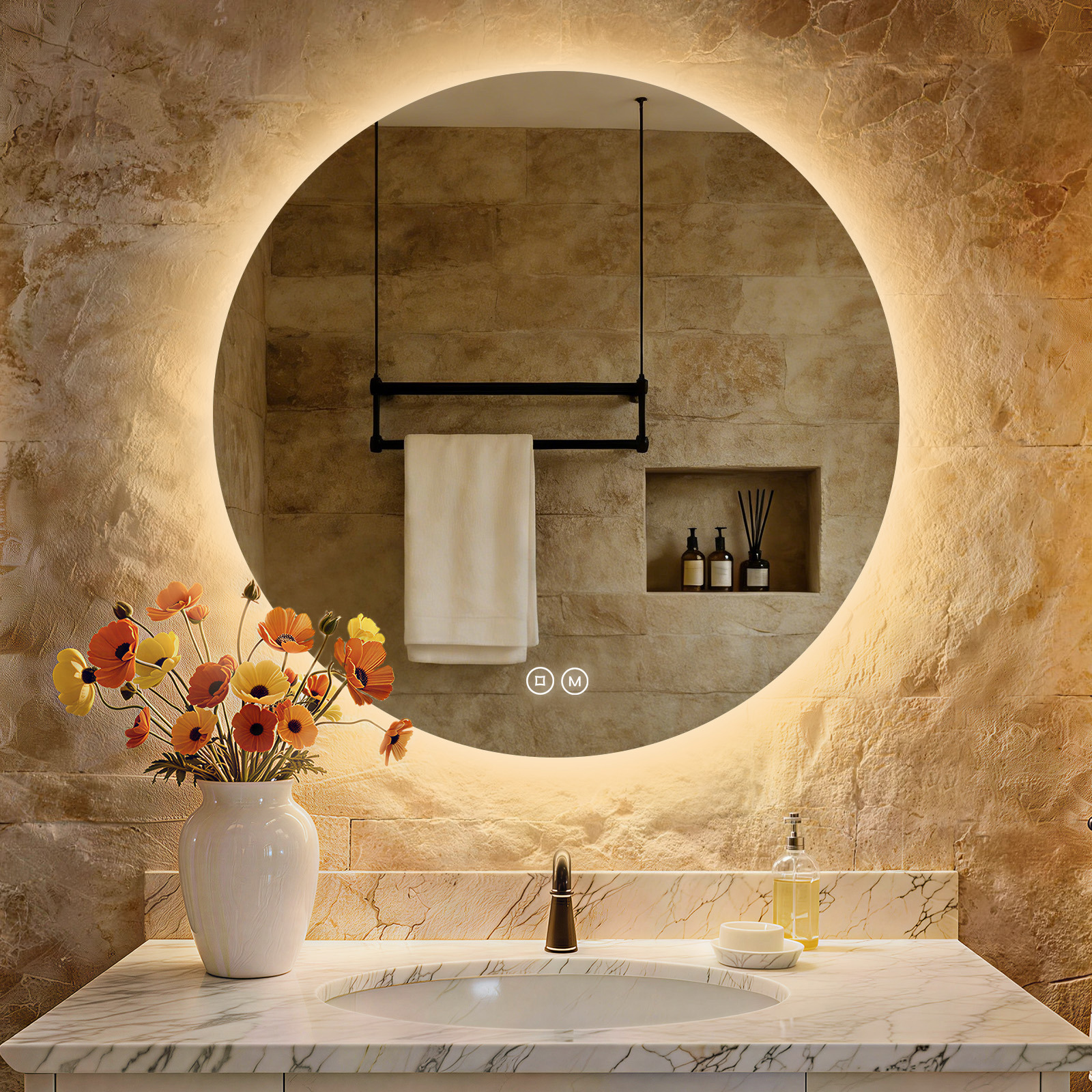 S'Afielina - Miroir Salle De Bain Miroir Lumineux Led Miroir Rond