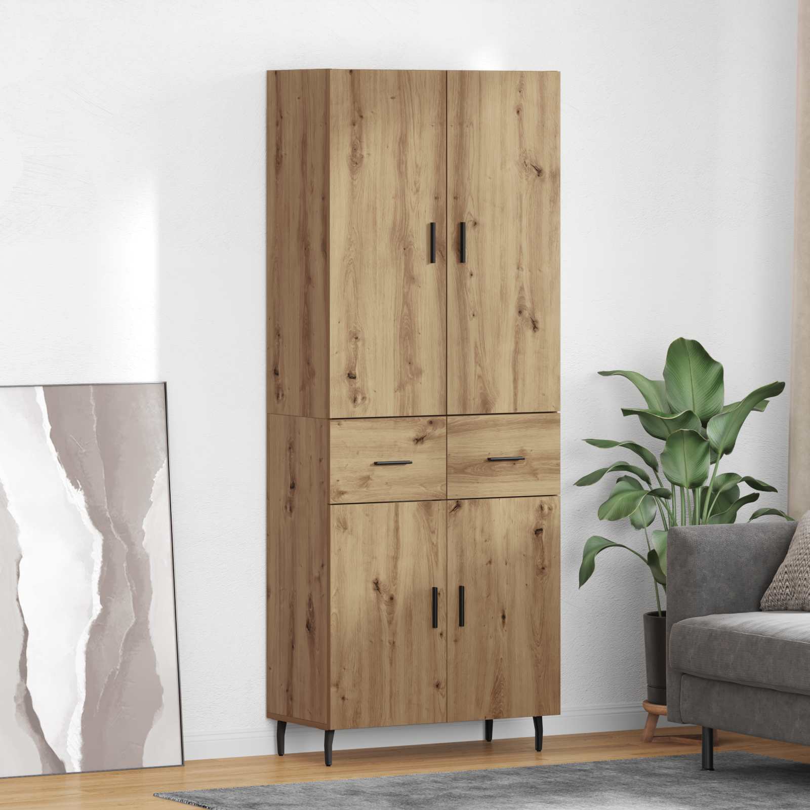 Highboard 2 Pcs Artisan Oak Engineered Wood And Glass Vidaxl