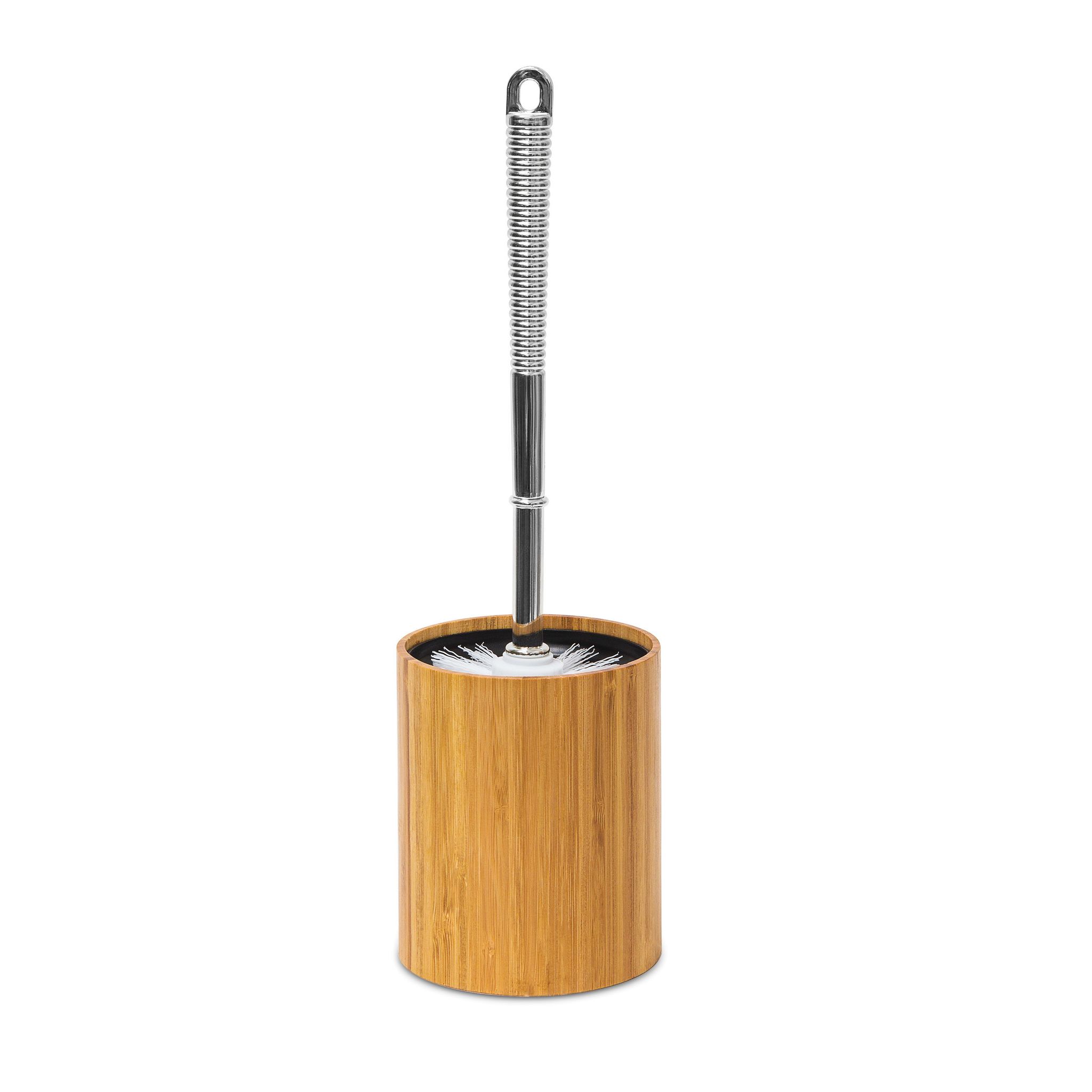 Portascopino Wc Da Bagno, Hxlxp: 33 X 10,4 X 10,4 Cm, Spazzola Setole In Plastica E Manico Acciaio, Naturale - Relaxdays