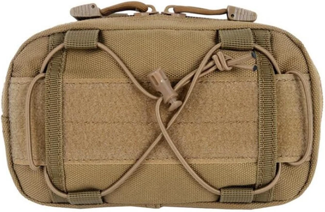 Sacoche tactique horizontale en nylon 1000D, 19 x 5 x 12 cm, ouverture zippée complète, marron