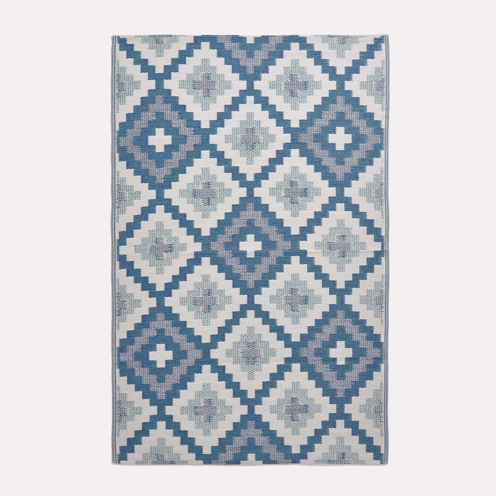 Homescapes Luxury Outdoor Rug Waterproof, Blue Mia Aztec, 240 X 300 Cm
