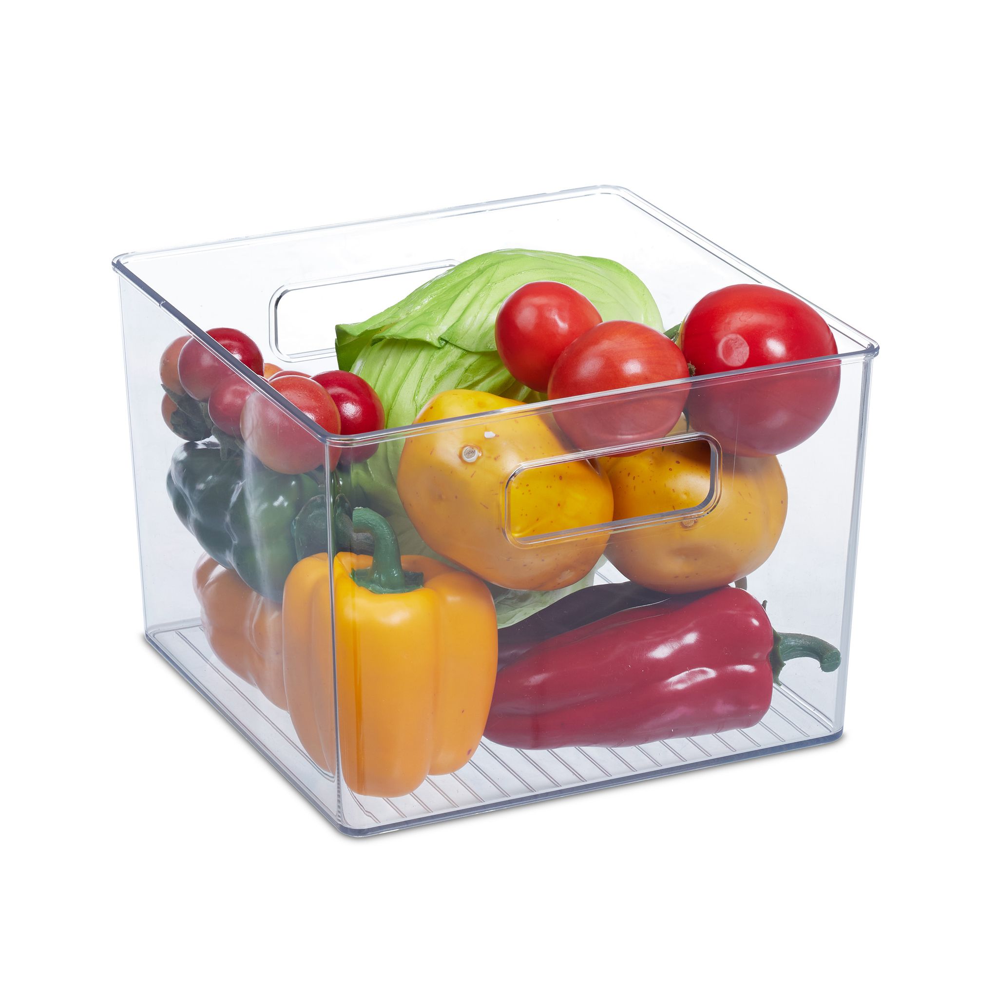 Fridge Container, 3x Set, Groceries & Food Storage, Handles, Plastic, Hxwxd, 15.5 X 21 X 21 Cm, Transparent - Relaxdays