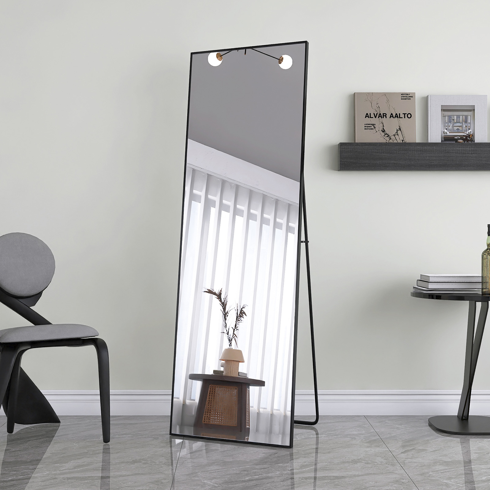 Fortuna Lai – Miroir Sur Pied Rectangle 162x53cm – Cadre En Métal Noir