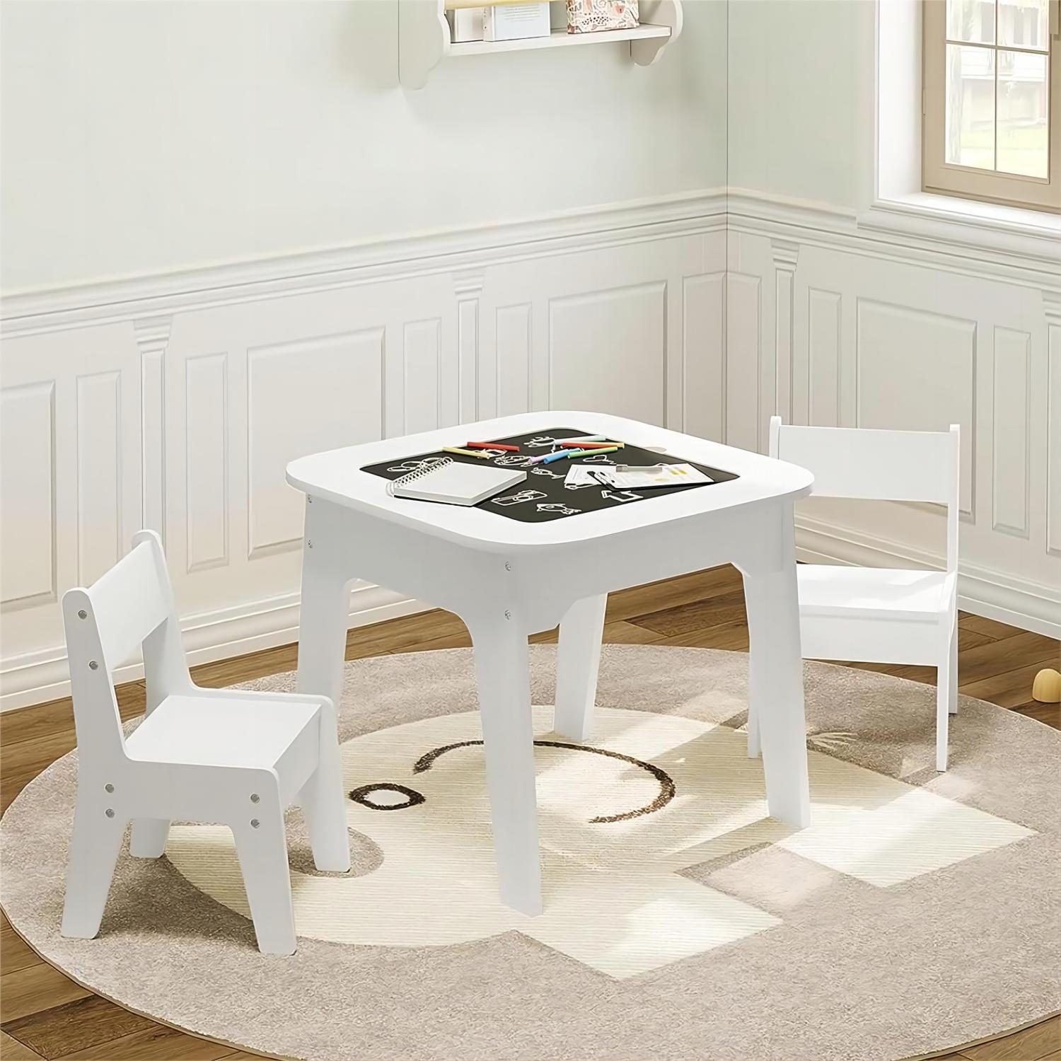 Woltu - Table Enfant Avec 2 Chaises, Ensemble De Table Et Chaises Pour Enfants, Plateau En Double Face, Blanc