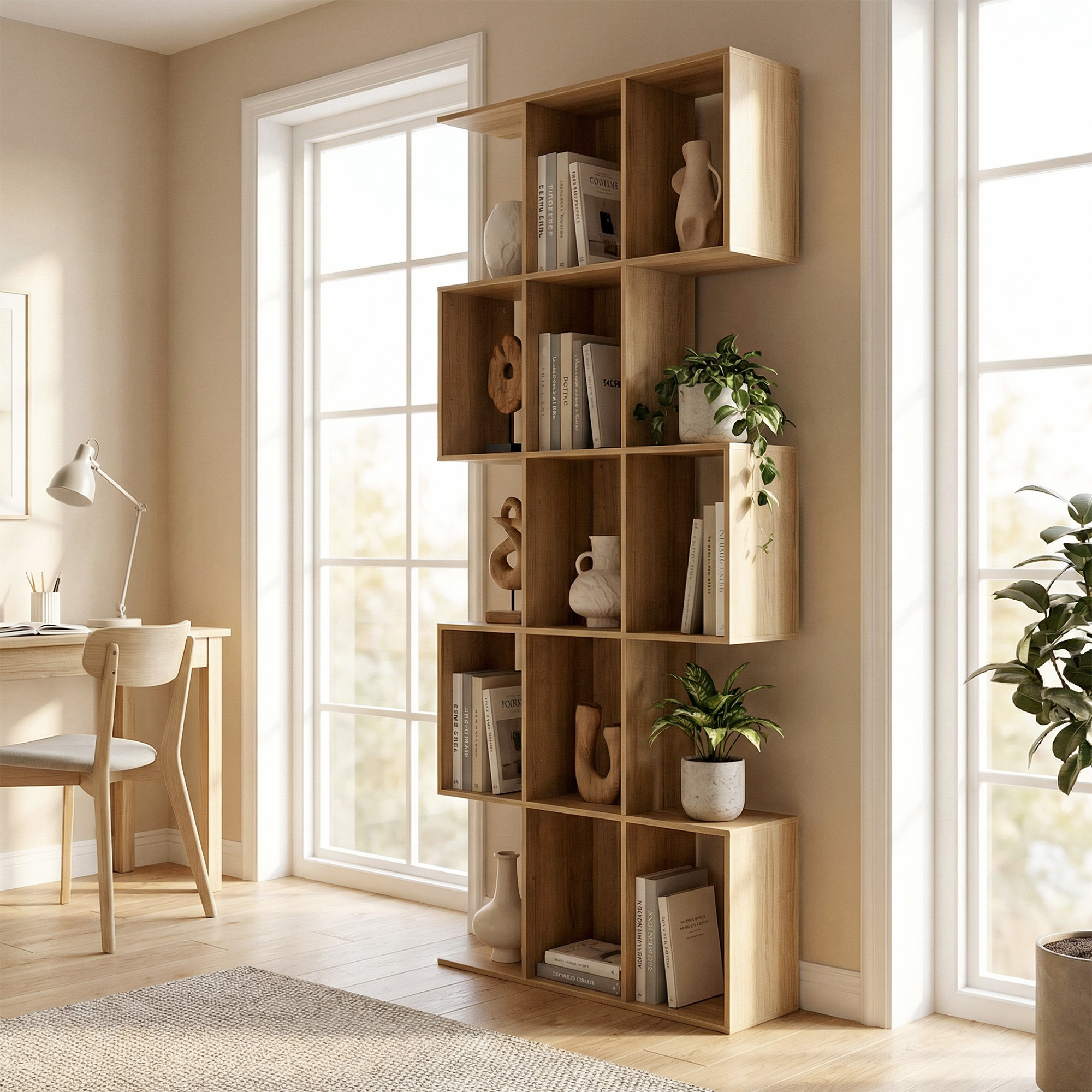 Bibliothèque En Forme De S À 5 Niveaux Avec 15 Étagères