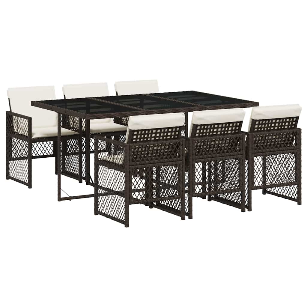 7 Piece Garden Dining Set With Cushions Brown Poly Rattan Vidaxl