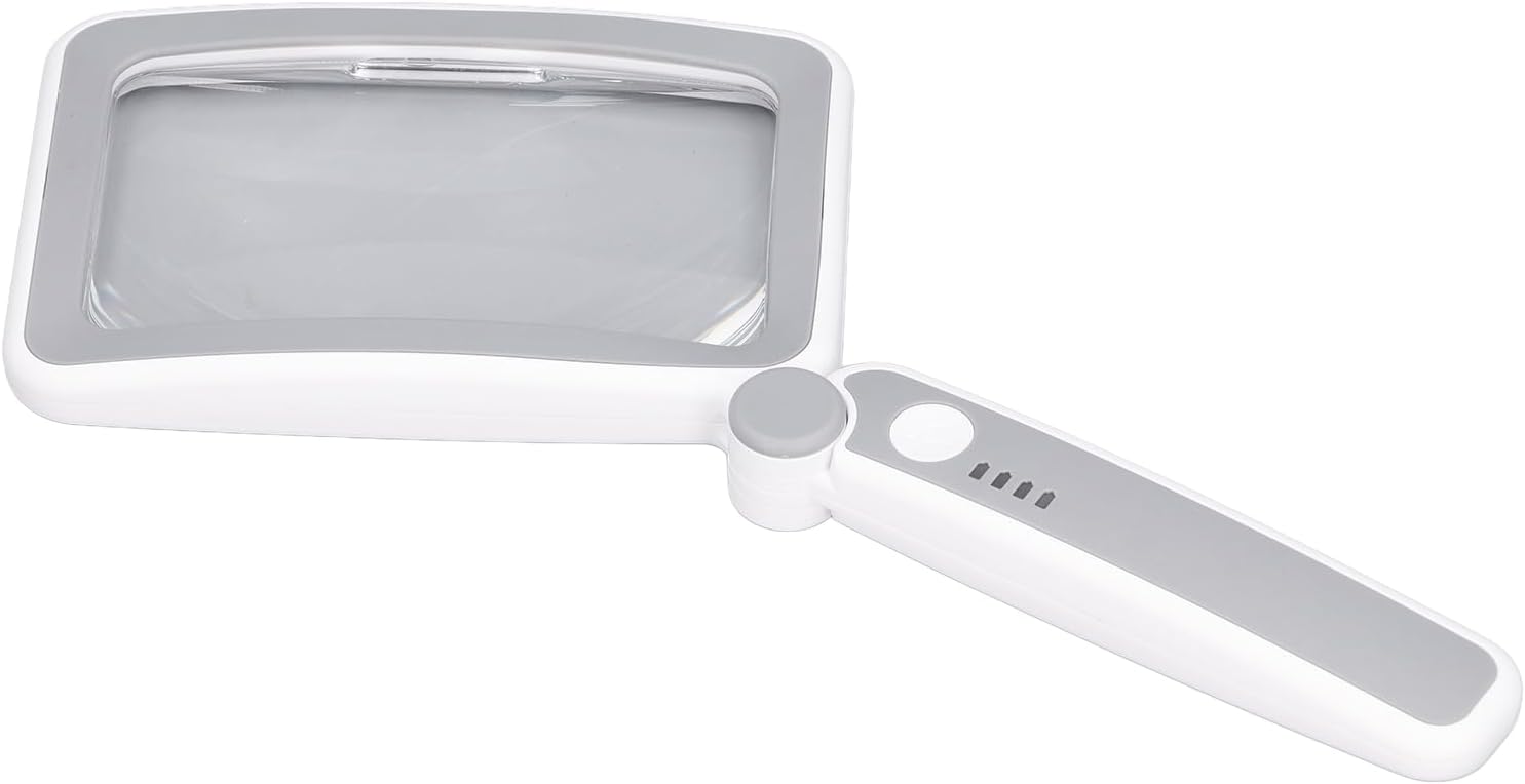 Loupe de poche rectangulaire 4x avec 10 LED, lentille acrylique optique 10,8 x 6,3 cm, poignée ergonomique