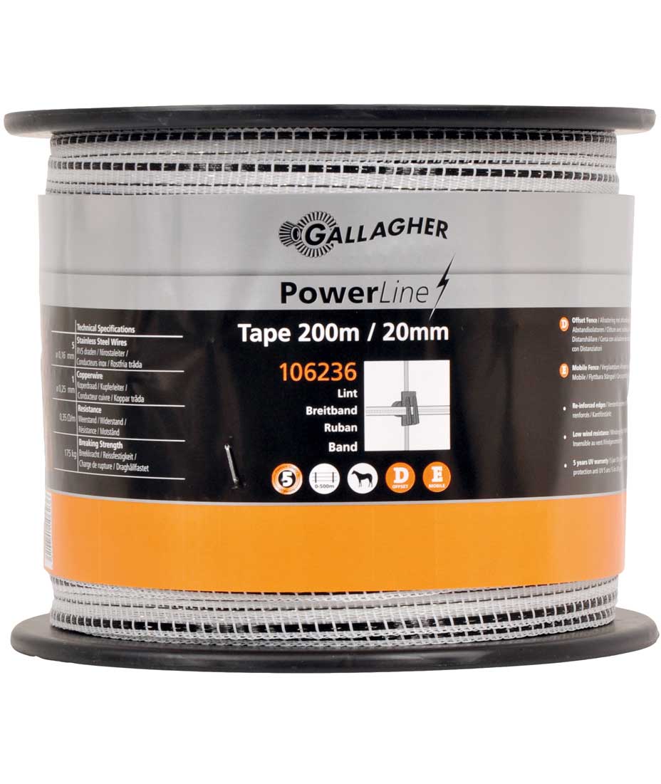 Gallagher Weiß Powerline Tape 2Cm In 200M Rolle Für Pferde