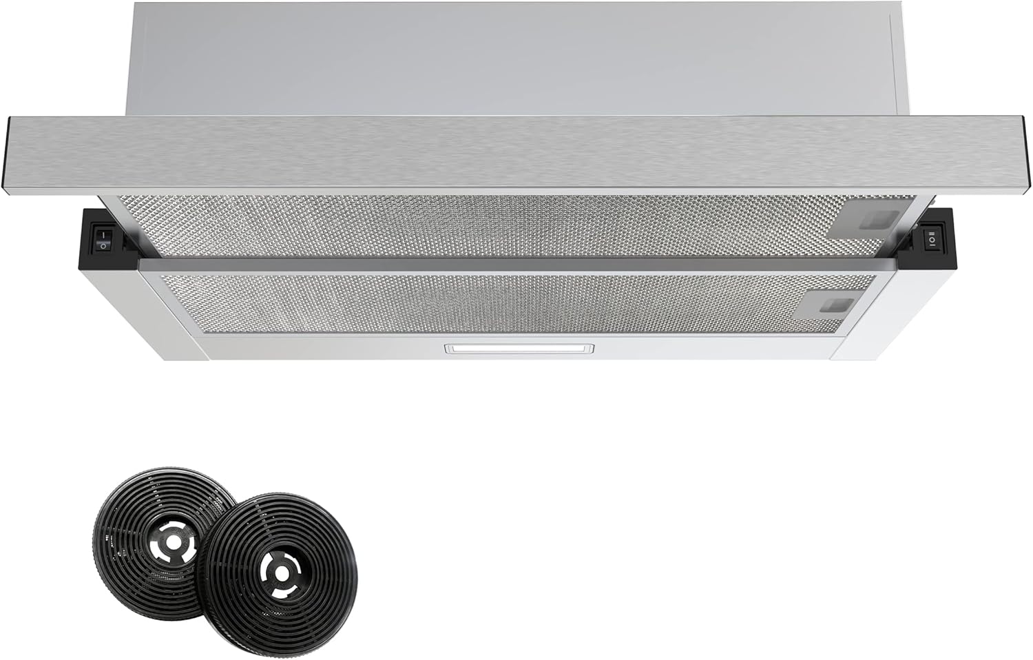 Firegas - Cappa Aspirante Da Incasso 60 Cm, Cappe Da Incasso Per Cucine, Potenza Di Estrazione 345,3 M³/h, Ricircolo O Scarico, 2 Velocità, Controllo Interruttore A Levetta, Con Filtro Al Carbone