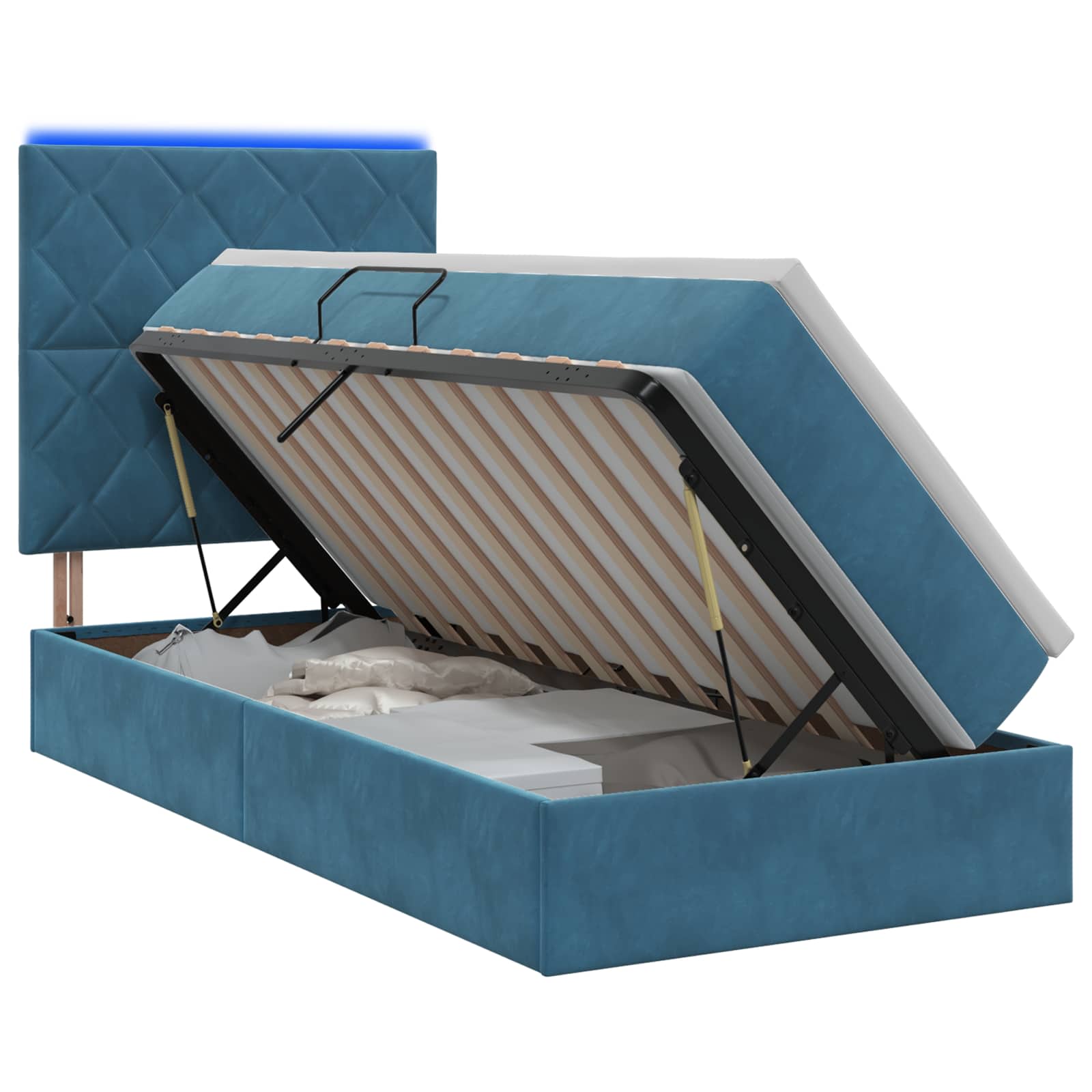 Vidaxl Tiefblau Led-Speicherbett Mit Matratze Dunkelblau 100 X 200 Cm Samt