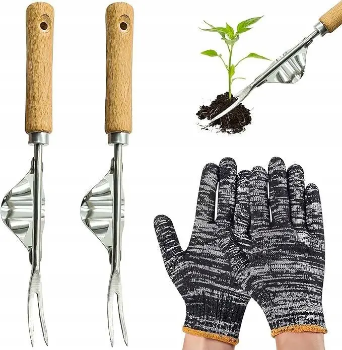 Attrezzi Per Estirpare Le Erbacce, 2 Pezzi In Acciaio Inox + Guanti Da Giardinaggio OEM