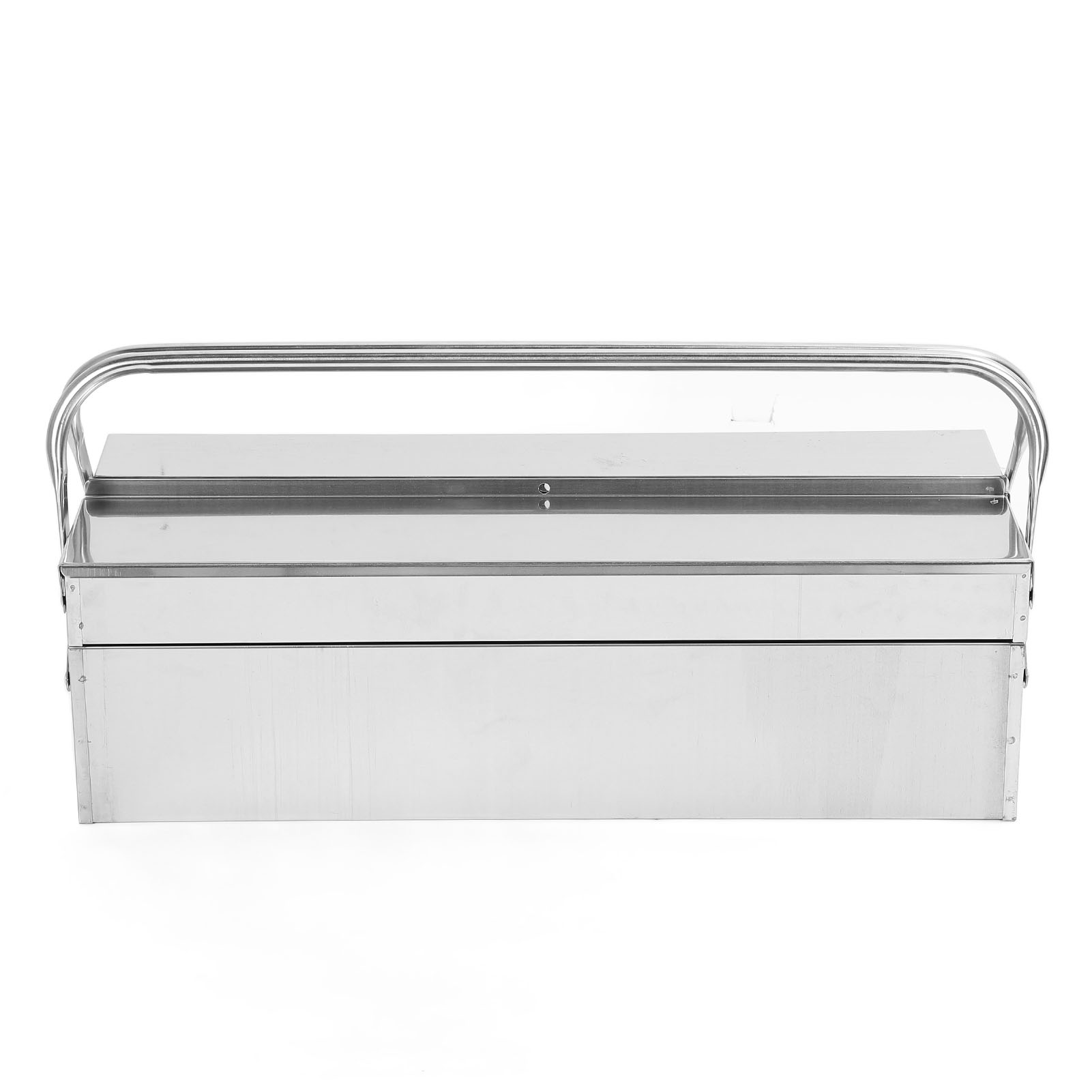 Boîte à outils pliante en acier inoxydable, 3 plateaux extensibles, bras latéraux renforcés