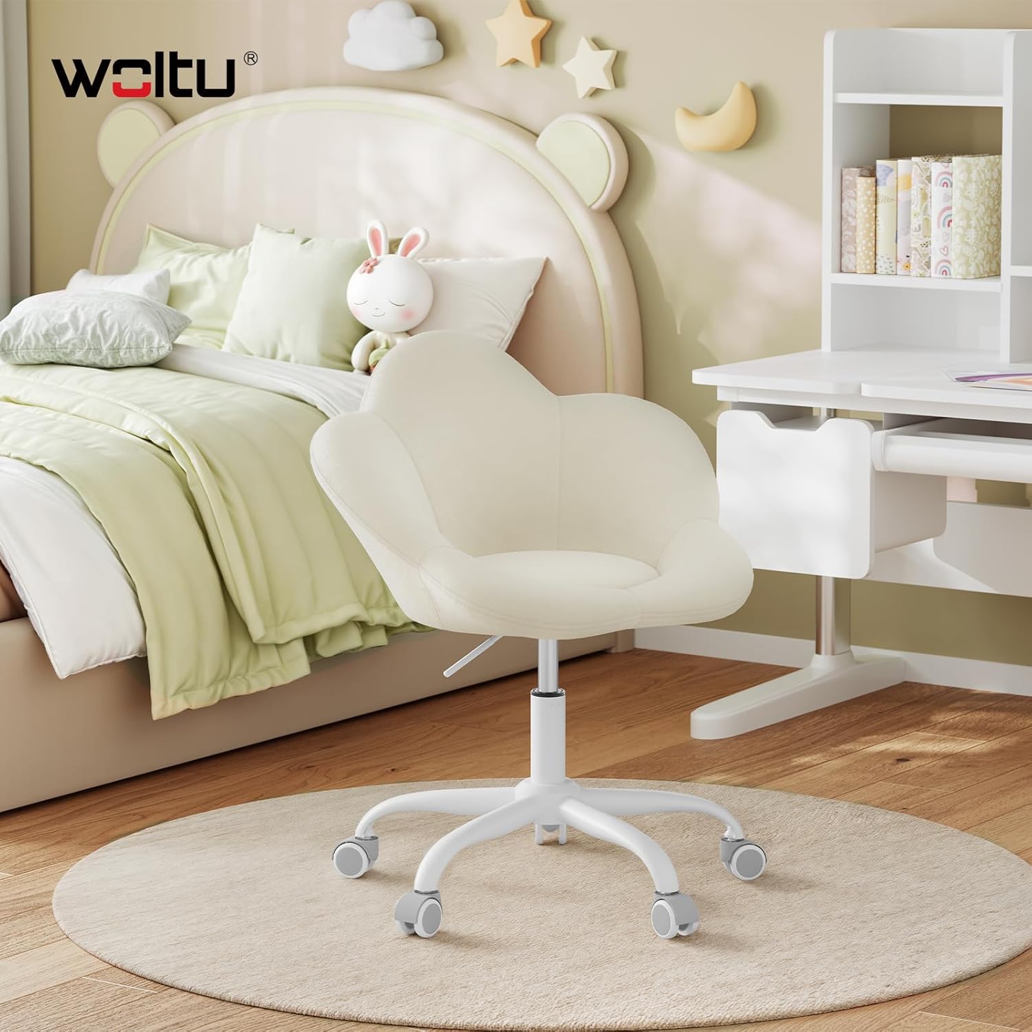 Woltu - Chaise Bureau Enfant Fauteuil Ergonomique, En Forme De Pétale, Hauteur Réglable, Beige