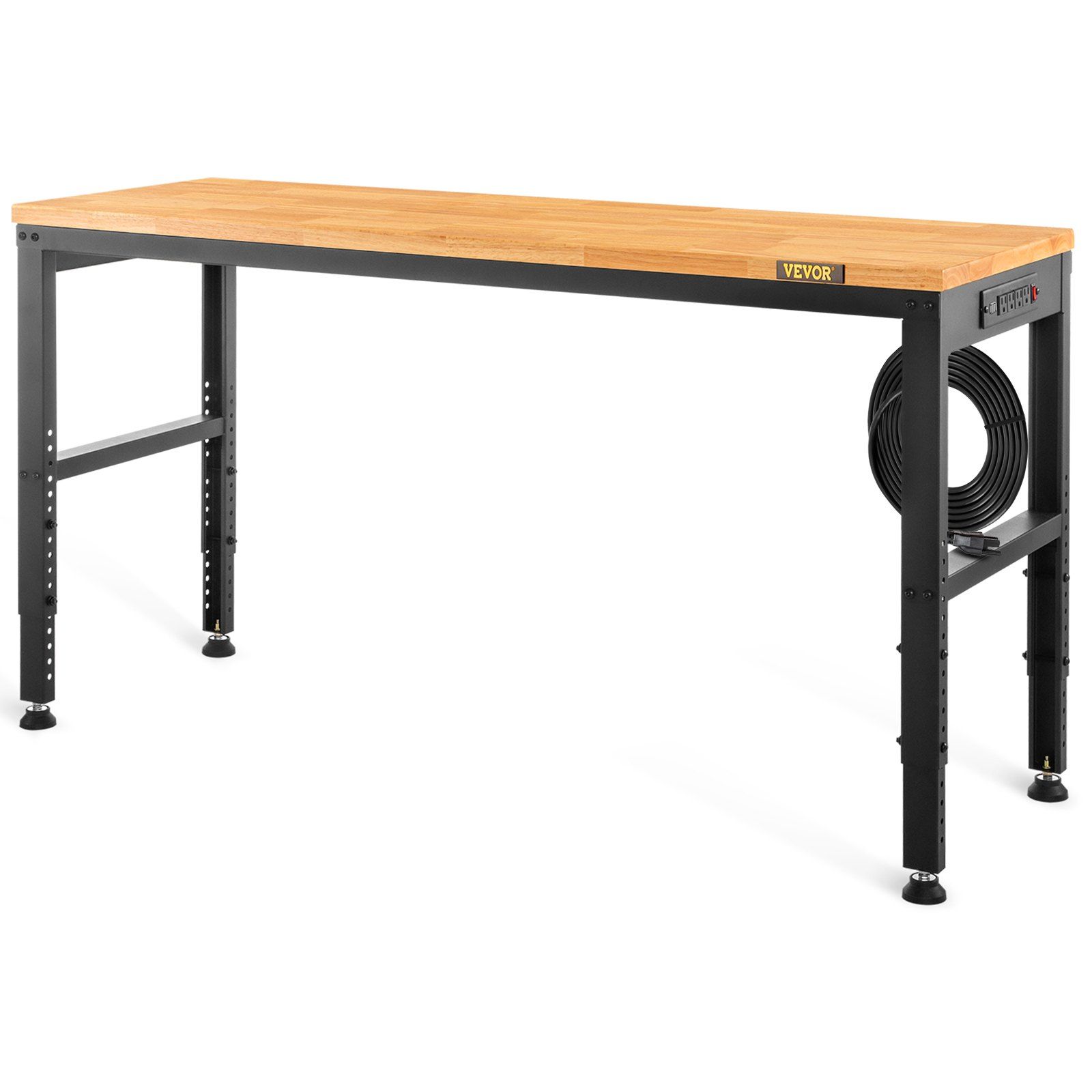 Établi réglable en hauteur, plateau bois massif 2,54 cm, 121,9 x 50,8 cm, 11 positions, prise intégrée