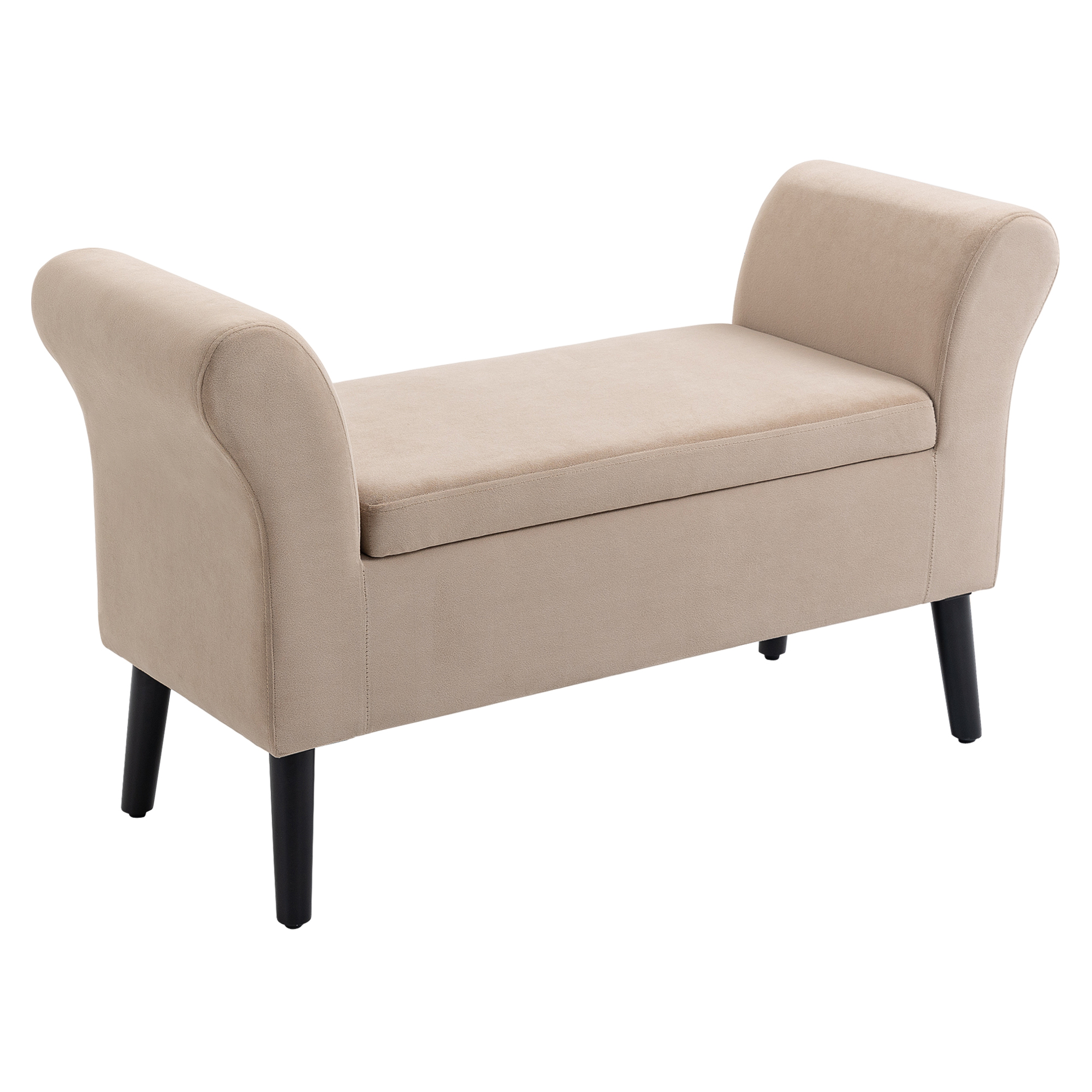 Sitzbank Polsterbank Mit Stauraum Bettbank Mit Armlehne Für Flur Schlafzimmer Samtartiges Polyester 111,5 X 41 X 65 Cm Beige - Homcom