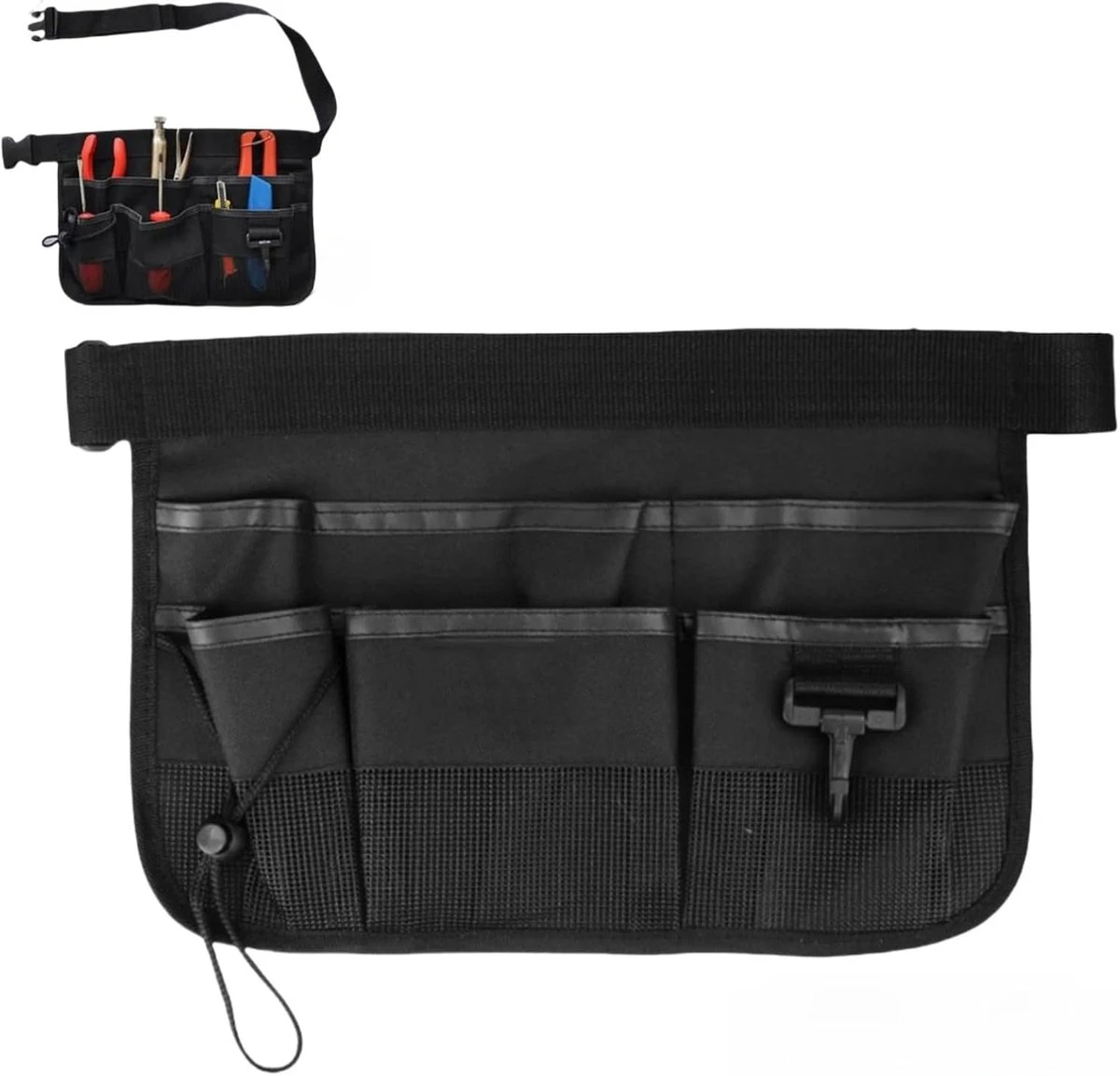 Ceinture porte-outils de jardin ajustable en Oxford résistant, 7 poches dont 2 arrière, noir