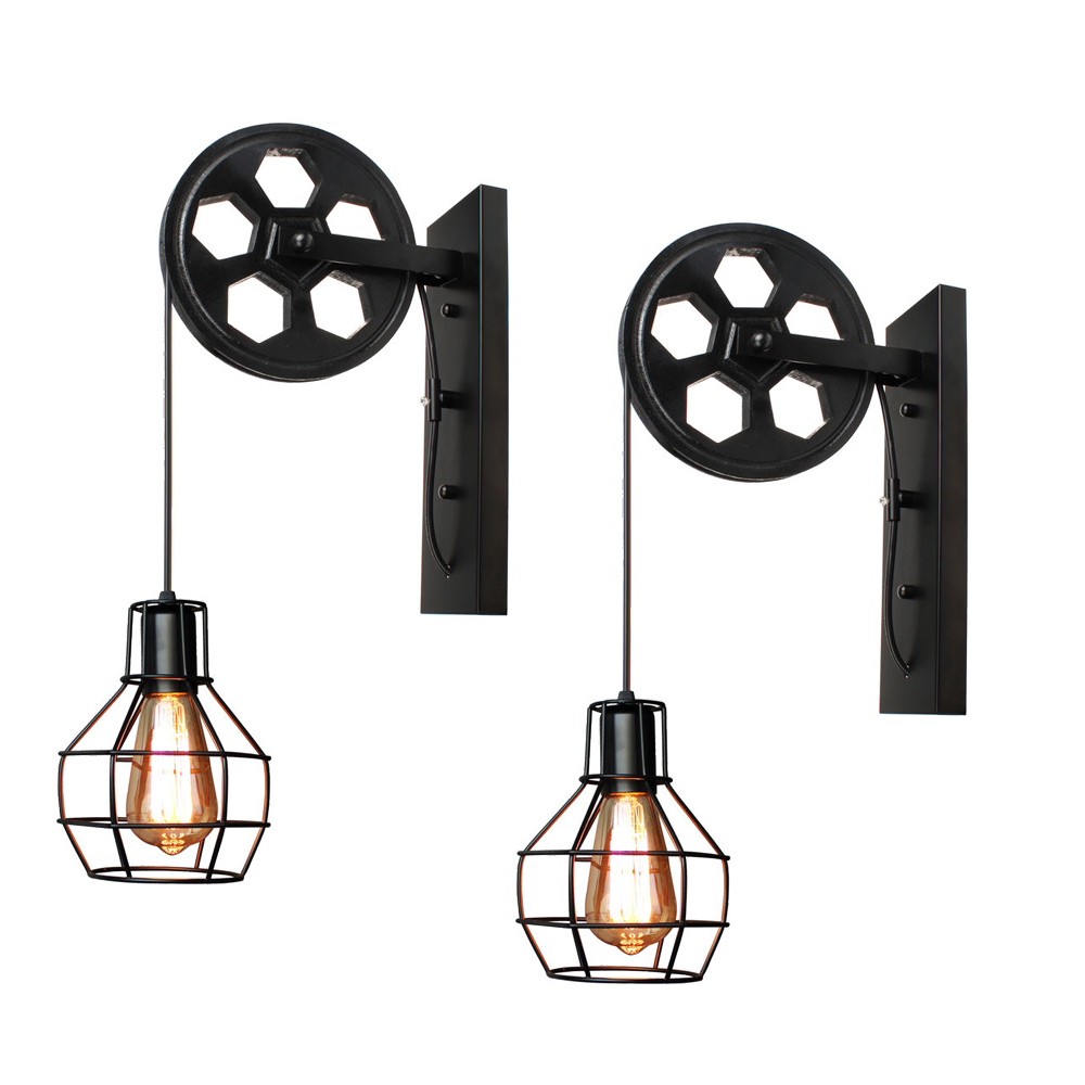 Axhup - 2 Pack Applique Industrielle Poulie Rétro Suspendue Lampe De