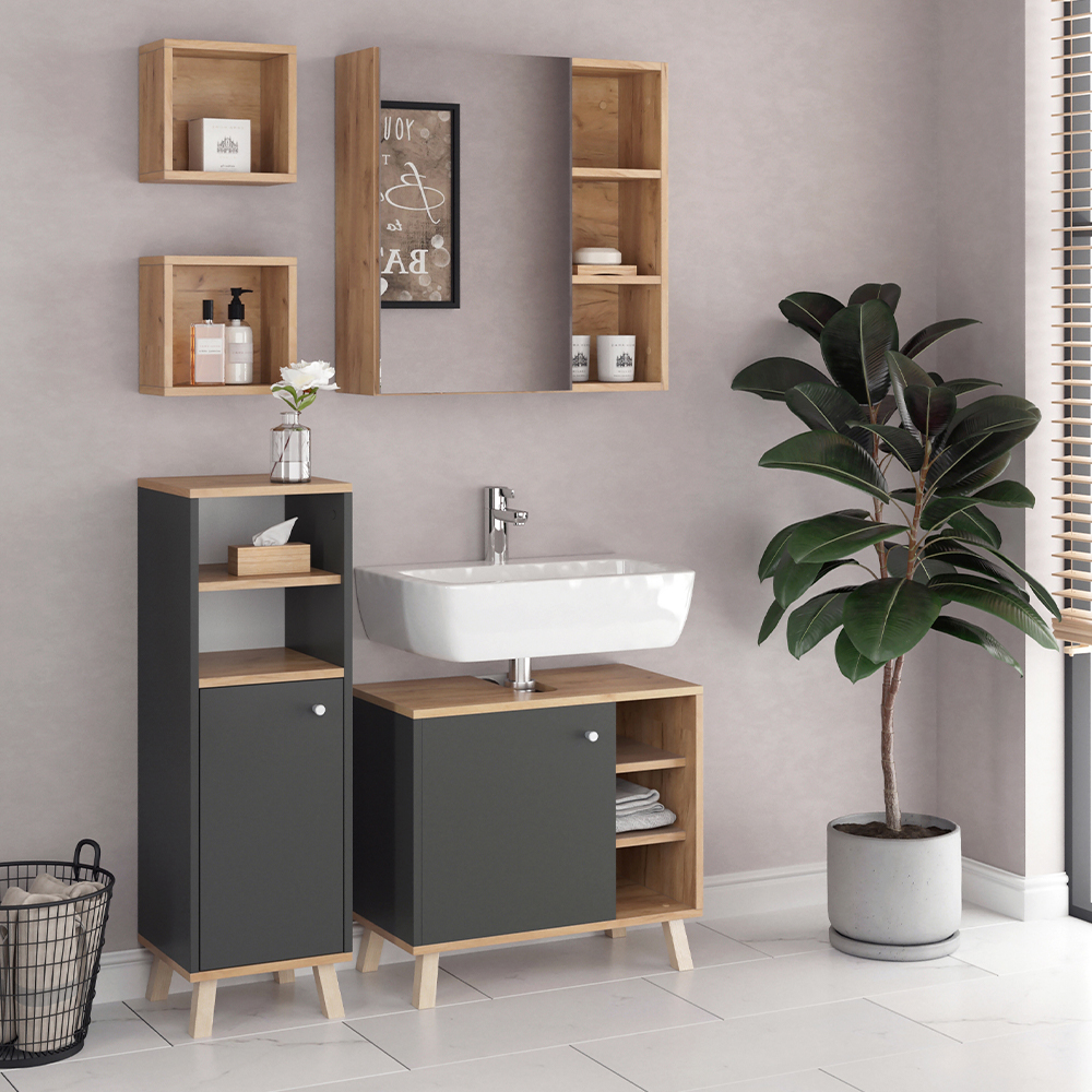 Vicco Badmöbelset Midischrank Waschtischunterschrank Spiegelschrank Senyo GK/ANT