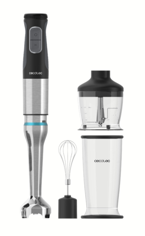 Cecotec Batidora de Mano Katana 12 Chop B. 1200 W, 21 Velocidades y Turbo, 4 Hojas con Titanio Negro, Campana antisalpicaduras