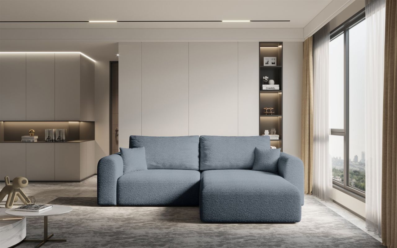 Ecksofa Sofa Flavio Mit Schlaffunktion Stoff Abriamo Graublau Ottomane Rechts