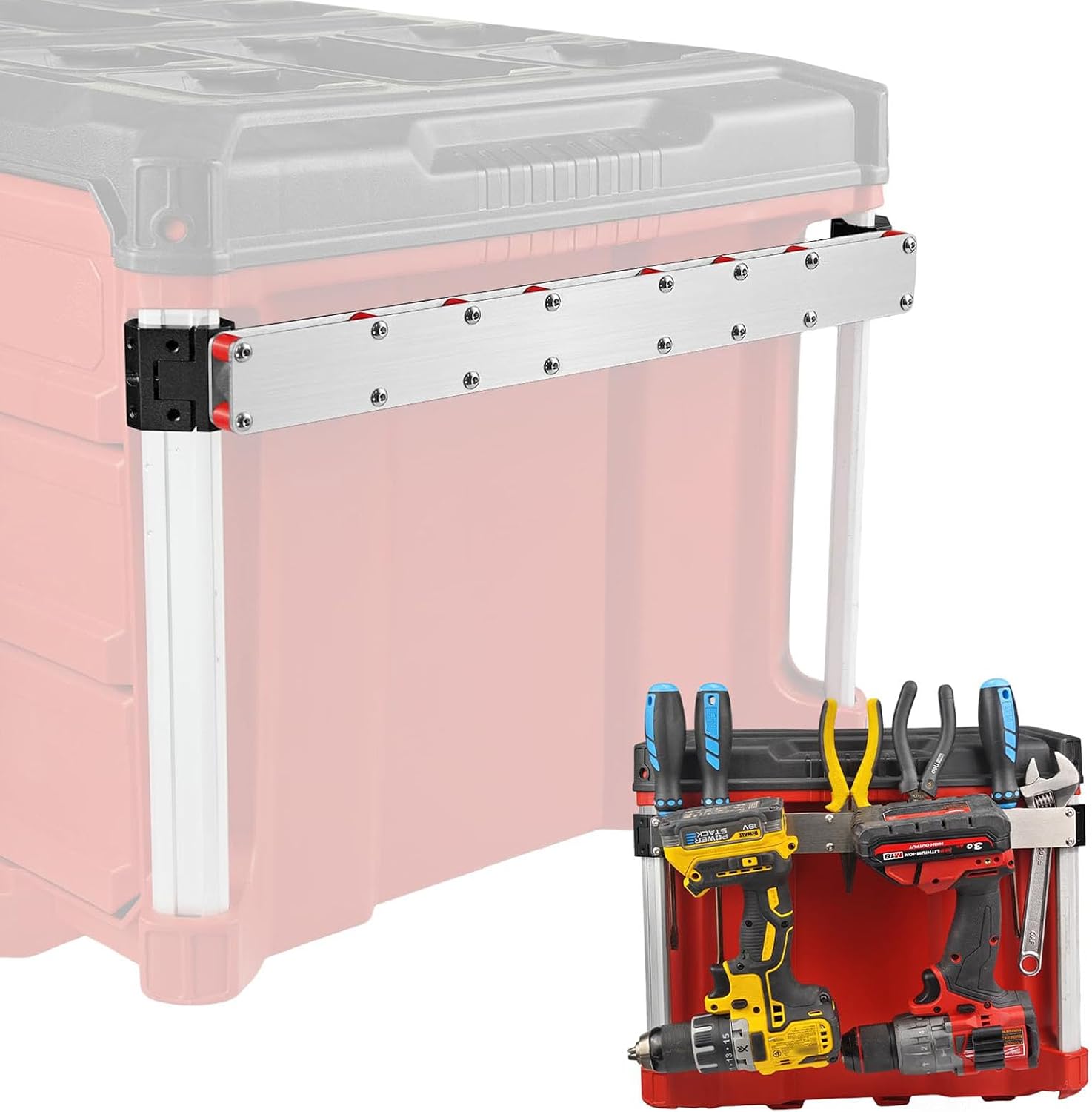 Rangement mural multifonction pour outils, perceuses et tournevis, fixation par pince sans perçage