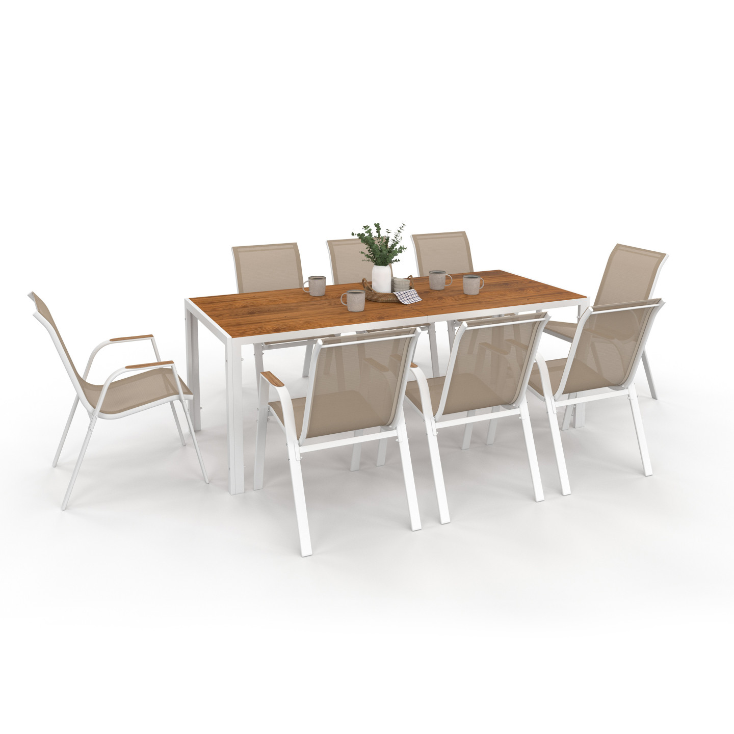 Idmarket – Ensemble Table Et 8 Chaises De Jardin 190 Cm – Plateau Verre