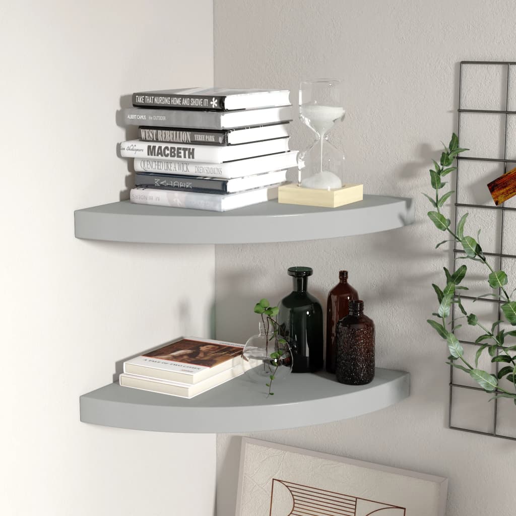 Vidaxl Grau Floating Corner Shelves 2 Pcs Grey 35X35x3,8 Cm Mdf