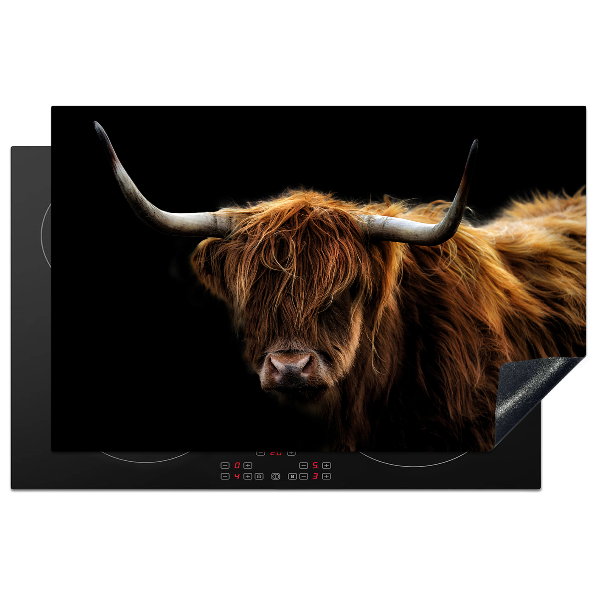 Protezione Per Piano Cottura A Induzione Highlander Scozzese - Corna - Nero - Animali - Natura - Selvaggio - Mucca 80x52