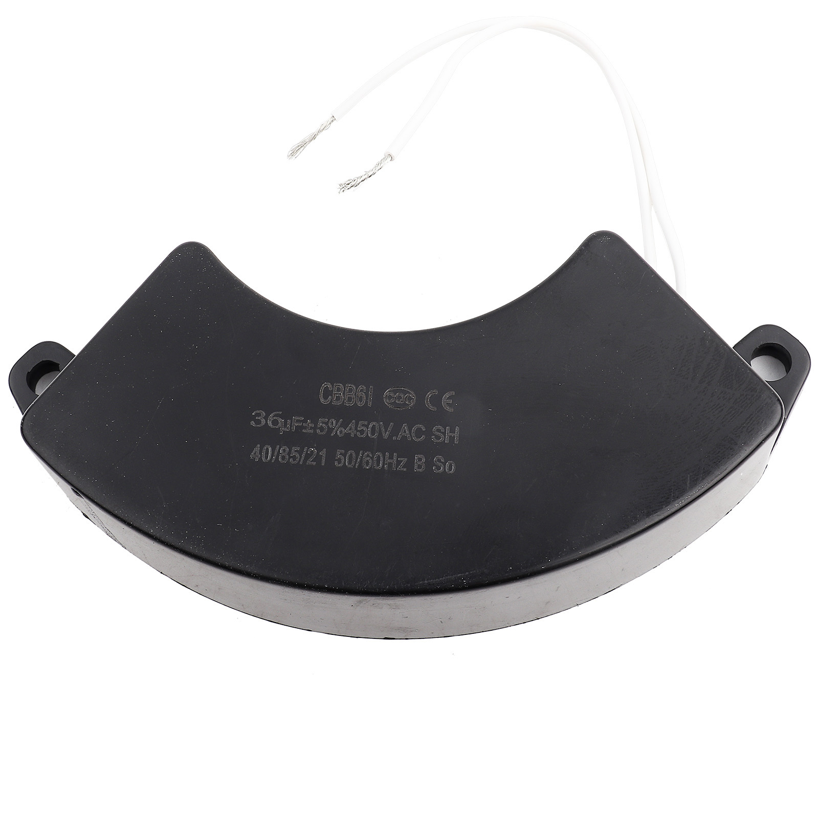 Condensateur pour générateur essence 450VAC 36µF 50/60Hz, forme croissant de lune, 1 pièce